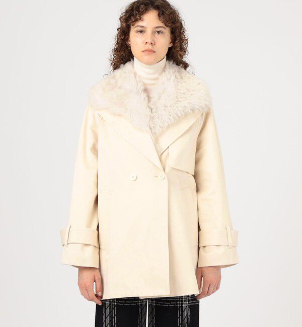 DES PRES「コットンサテン ムートンカラーコート」|トレンチコート|