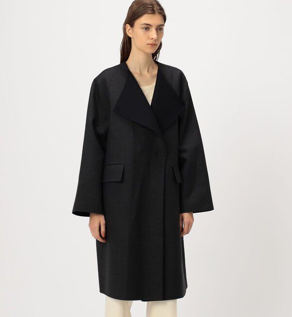 DES PRES「ダブルフェイスツイル オープンカラーコート」|ノーカラーコート|