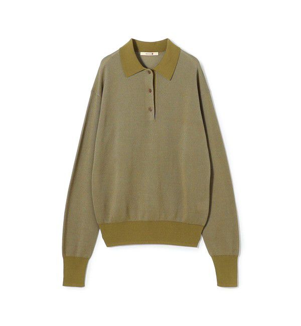 BACCA「ダブルカラーピケ ワイドポロカラーロングスリーブ」|ポロシャツ|44 カーキ系