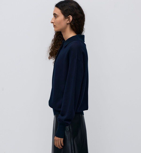 BACCA「ダブルカラーピケ ワイドポロカラーロングスリーブ」|ポロシャツ|