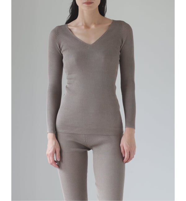 EMILYWEEK「シルク混リブVネックプルオーバー」|Tシャツ・カットソー|