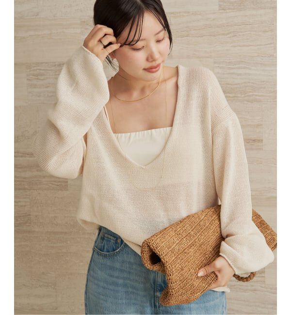 Plage「コットンリリヤーン Vプルオーバー」|ニット・セーター|