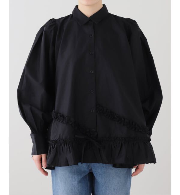 SLOBE IENA「crinkle crinkle crinkle frill hem long sleeve shirts CC-4503」|シャツ・ブラウス|ブラック