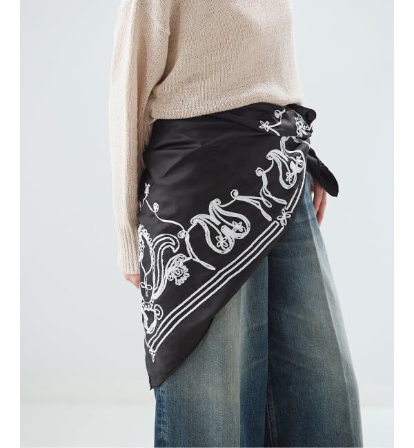 journal standard L'essage「【ASAUCE MELER/アソースメレ】 テープエンブロイダリーバンダナスカーフ」|バンダナ・スカーフ|ブラック