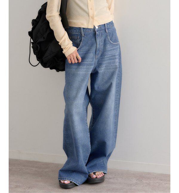 U by SPICK&SPAN「グリッタールーズバギーデニム」|デニム|ブルー A