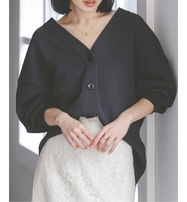 NOBLE「ファインハニカムVネックカーディガン」|カーディガン|グレー