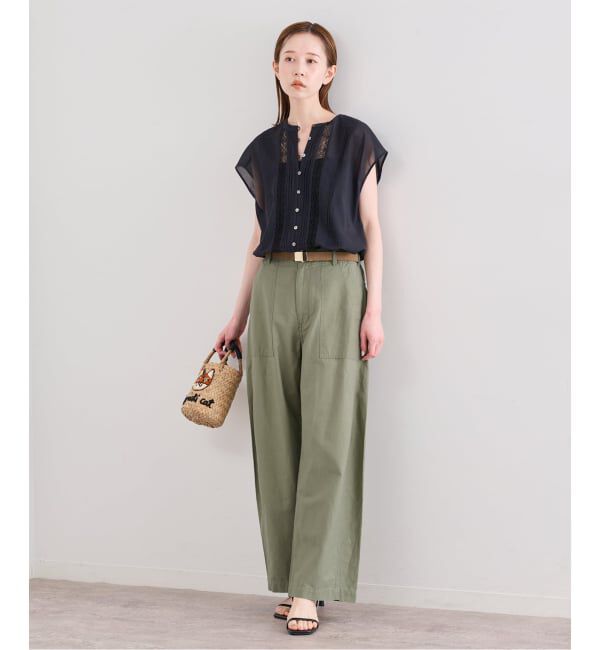 U by SPICK&SPAN「《予約》コットンリネンバレルレッグルーズベイカーパンツ」|カーゴ|