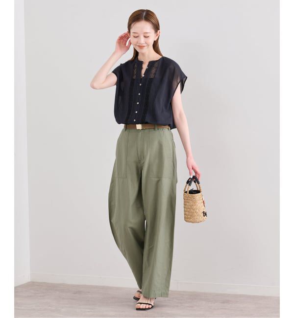 U by SPICK&SPAN「《予約》コットンリネンバレルレッグルーズベイカーパンツ」|カーゴ|