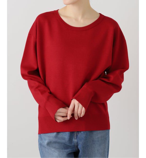  「《追加2》【洗える】接結クルーネックプルオーバー」|ニット・セーター|レッド