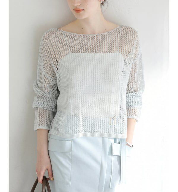  「《予約》【洗える】ペーパーヤーンメッシュプルオーバー」|ニット・セーター|サックスブルー B