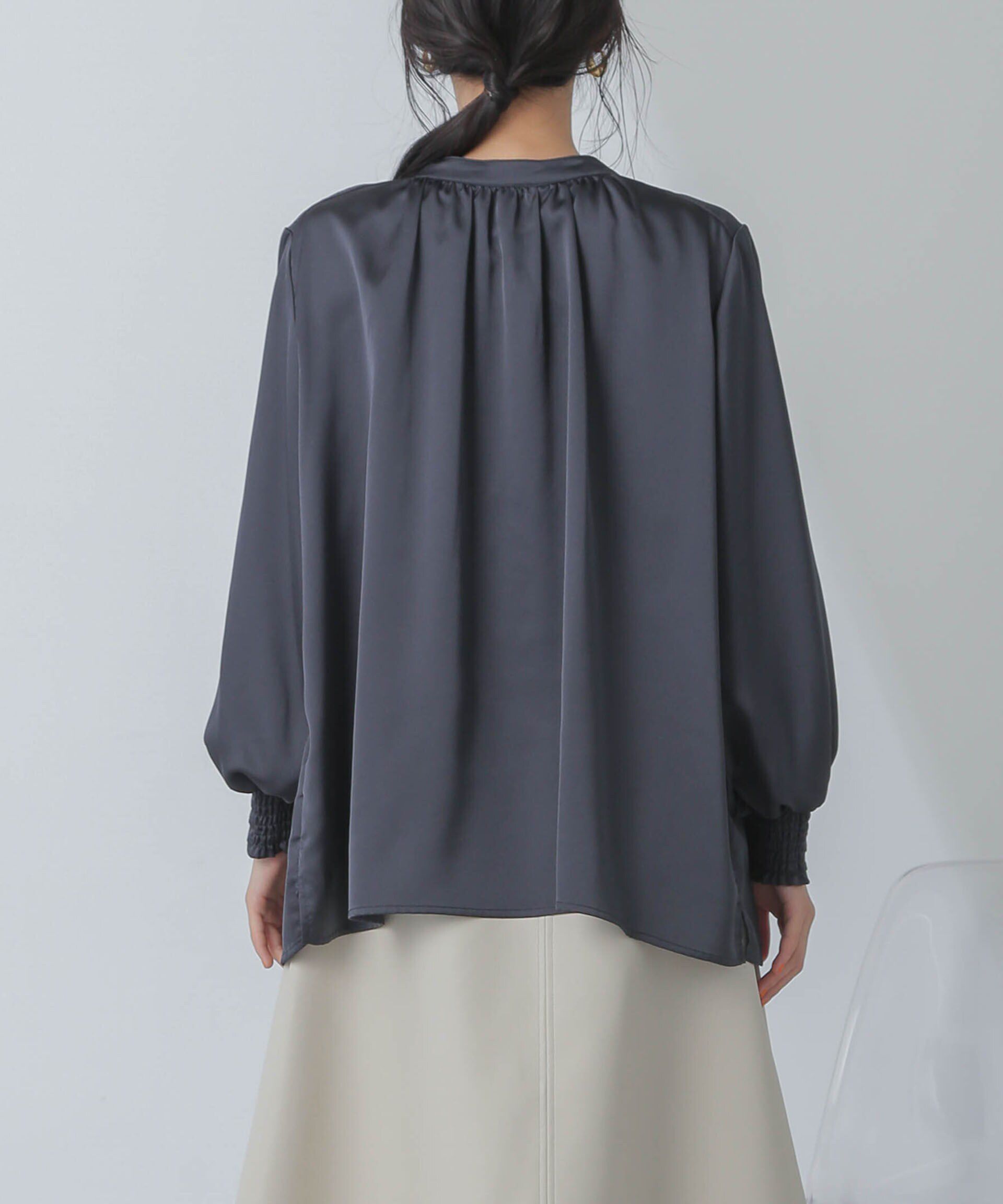 nano･universe「前後2wayサテンギャザーブラウス(セットアップ可)」|シャツ・ブラウス|