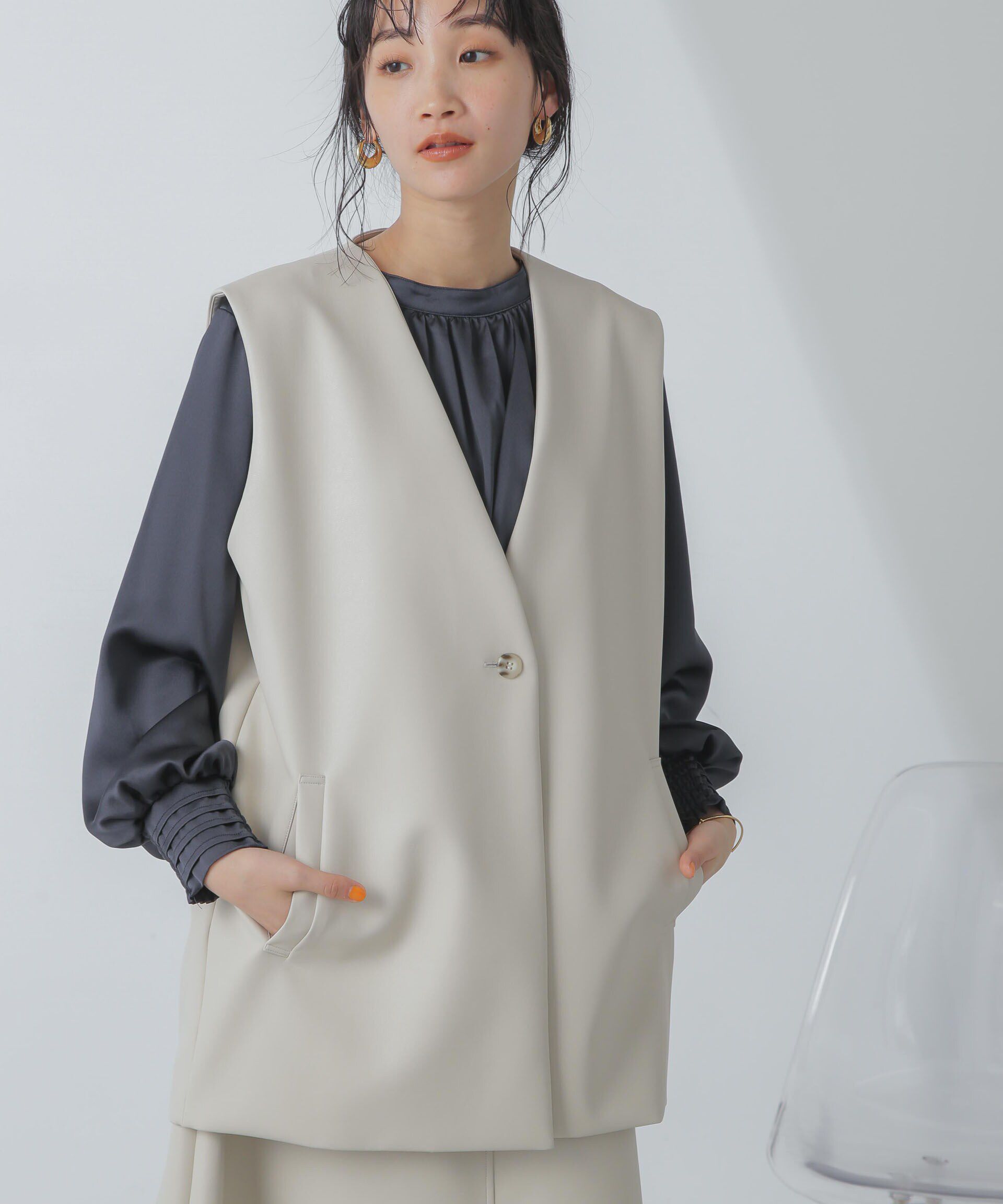 nano･universe「前後2wayサテンギャザーブラウス(セットアップ可)」|シャツ・ブラウス|