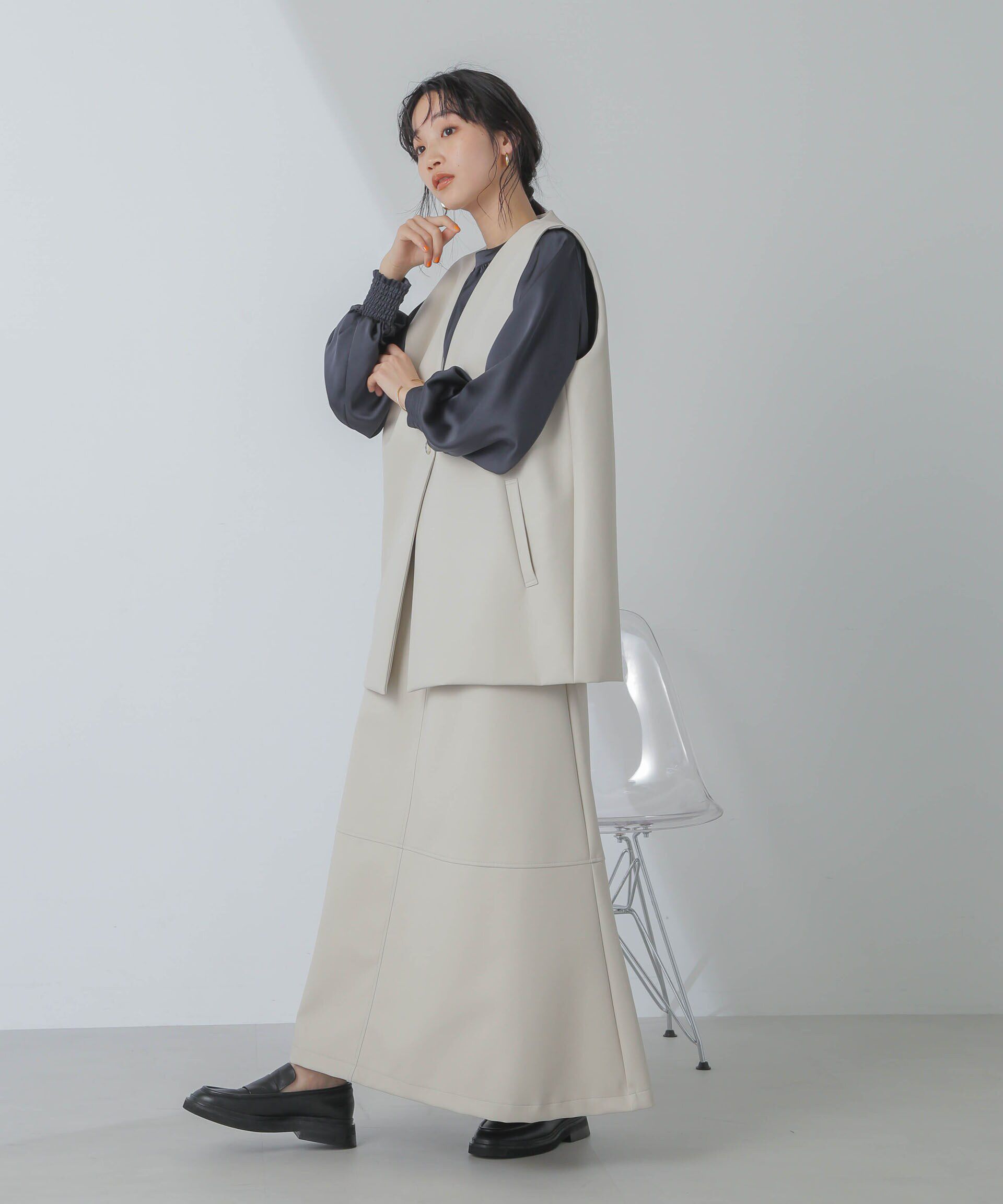 nano･universe「前後2wayサテンギャザーブラウス(セットアップ可)」|シャツ・ブラウス|