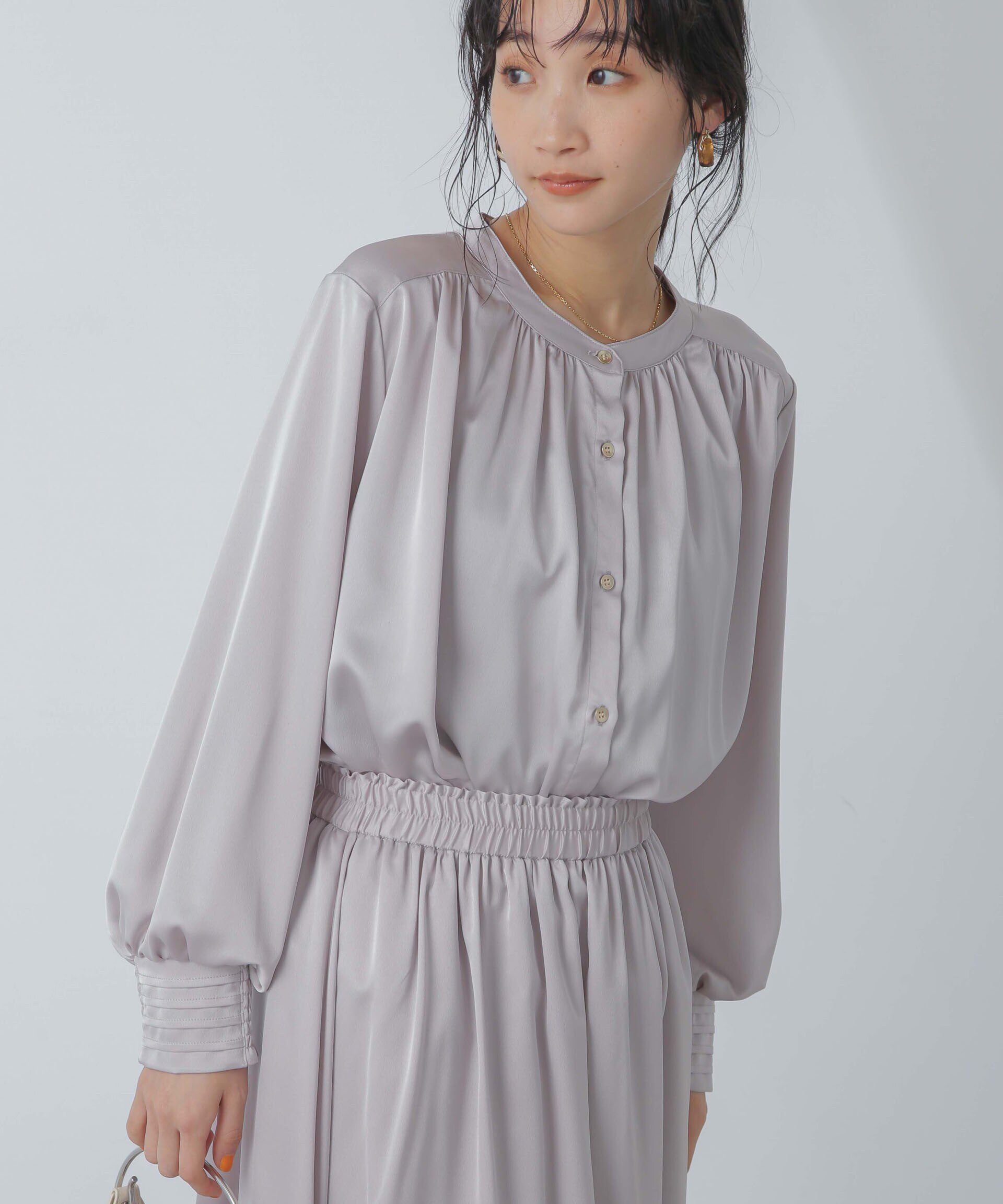 nano･universe「前後2wayサテンギャザーブラウス(セットアップ可)」|シャツ・ブラウス|