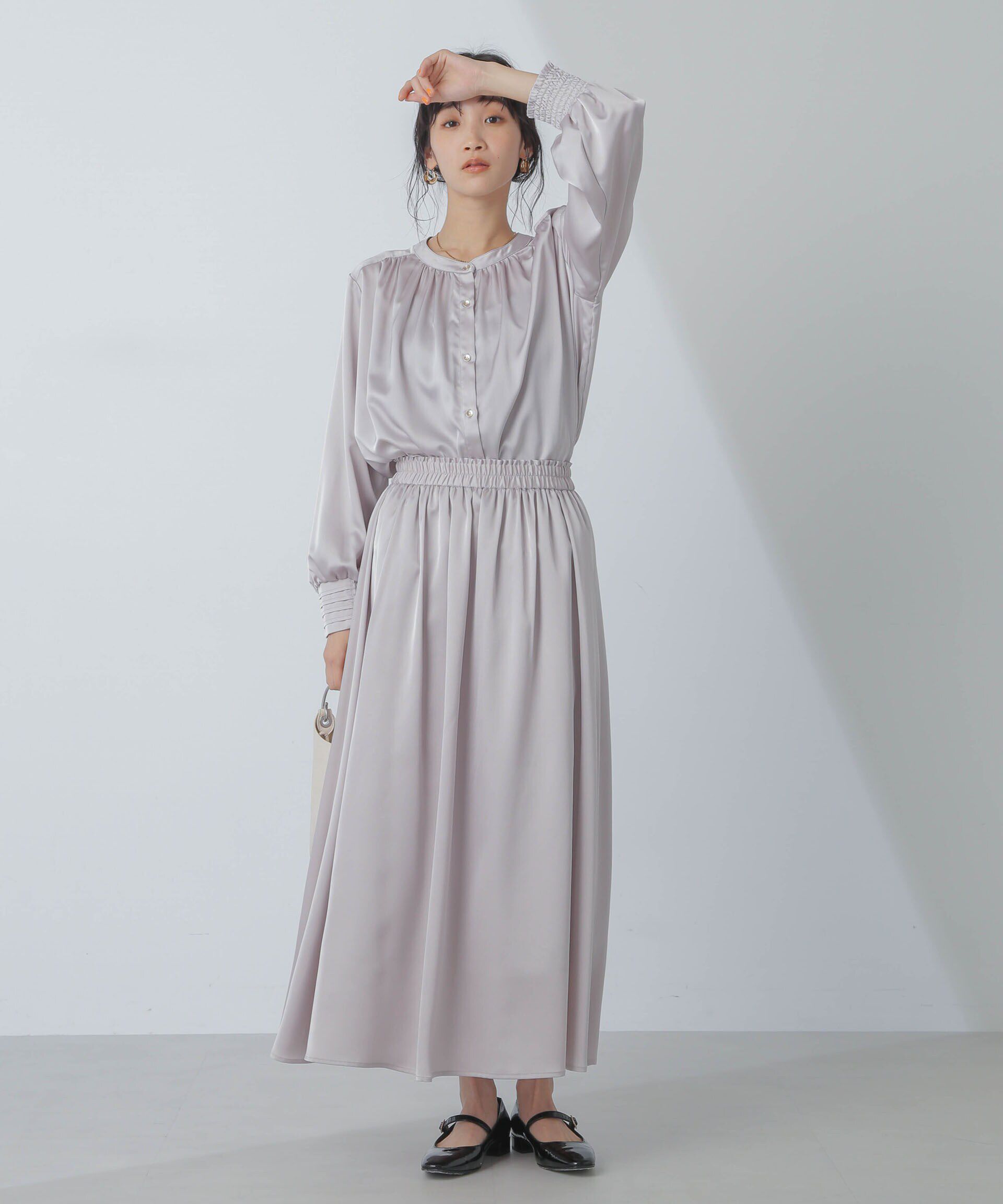 nano･universe「前後2wayサテンギャザーブラウス(セットアップ可)」|シャツ・ブラウス|