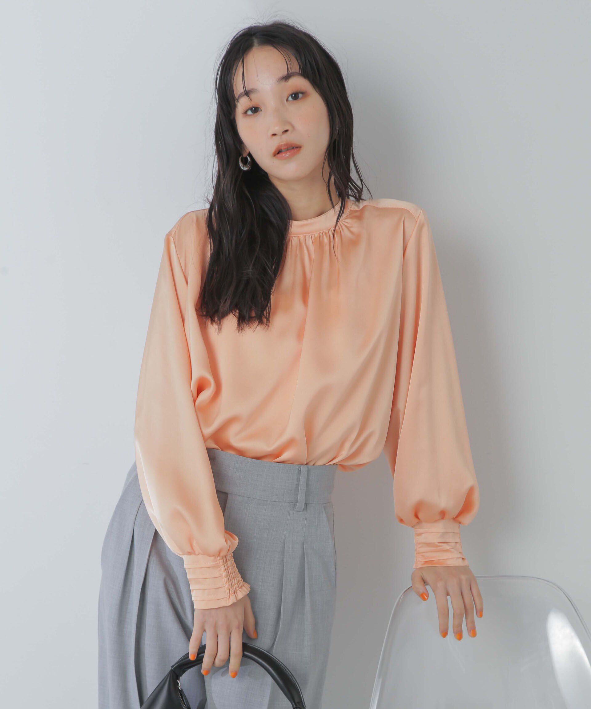 nano･universe「前後2wayサテンギャザーブラウス(セットアップ可)」|シャツ・ブラウス|オレンジ