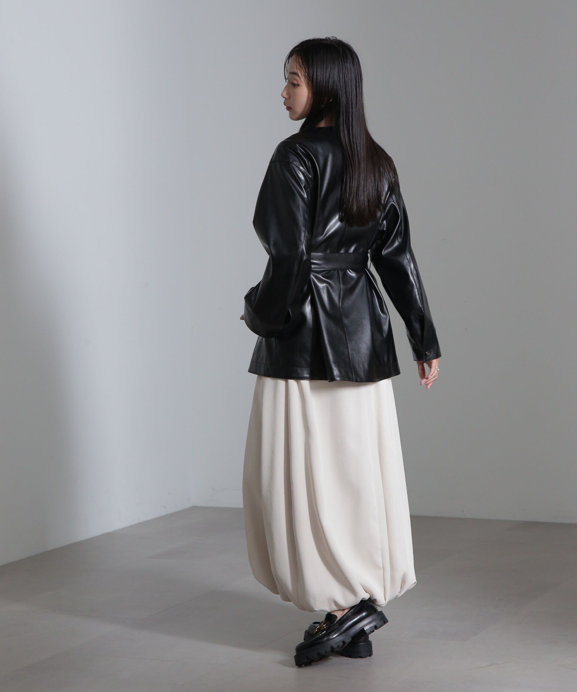 nano･universe「フェイクレザーベルテッドジャケット(セットアップ可)」|テーラードジャケット|