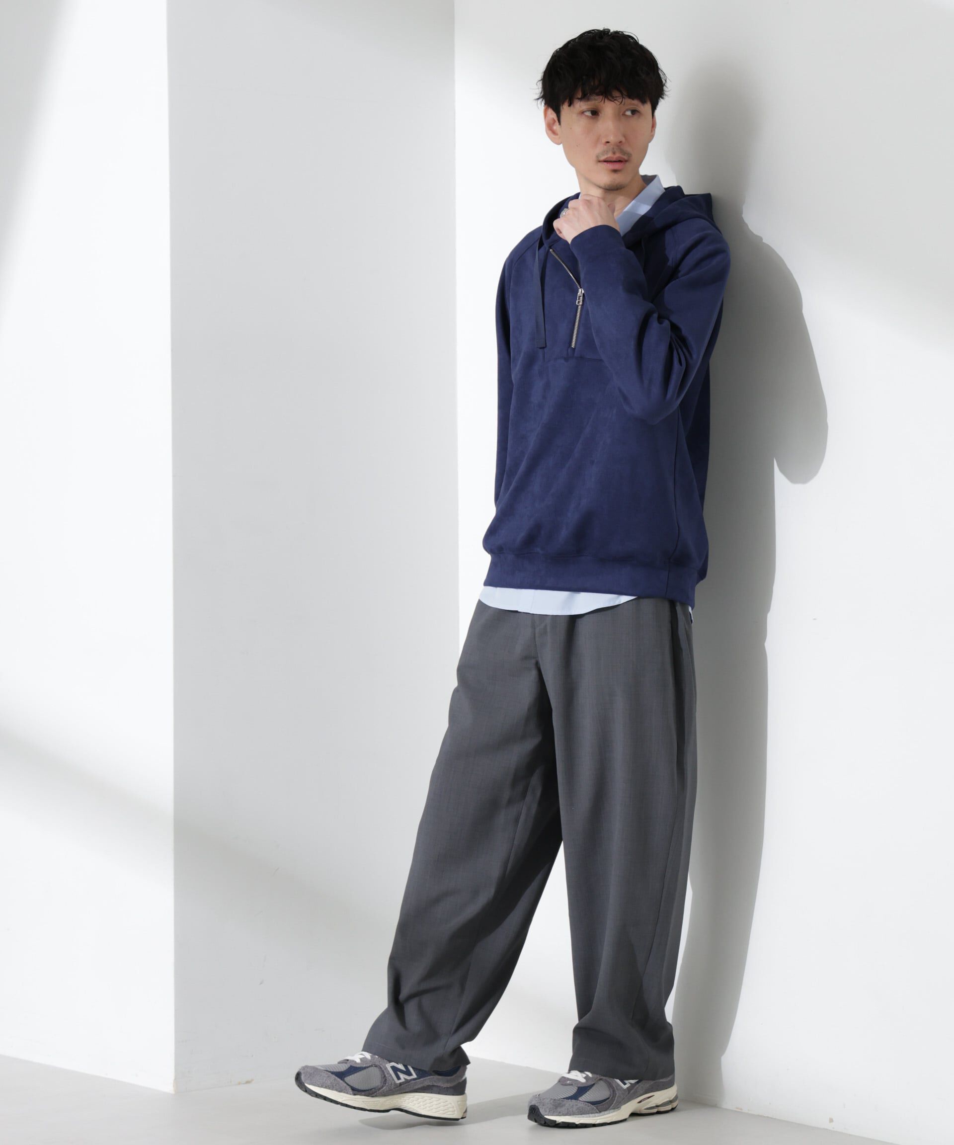 nano･universe「フェイクスエードハーフジップパーカーブルゾン」|ブルゾン・スタジャン|