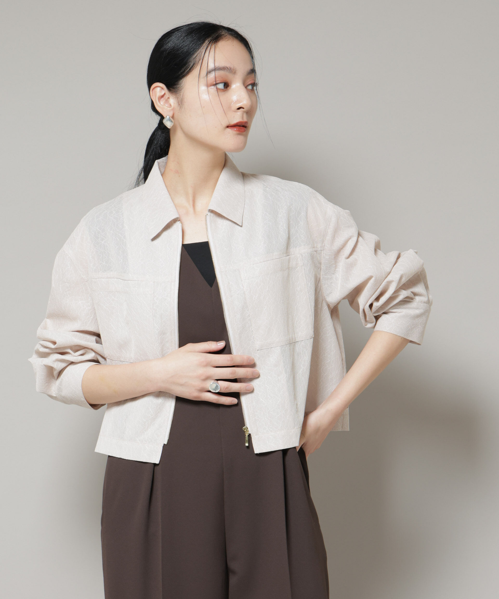 nano･universe「レースボンディングシャツブルゾン」|テーラードジャケット|