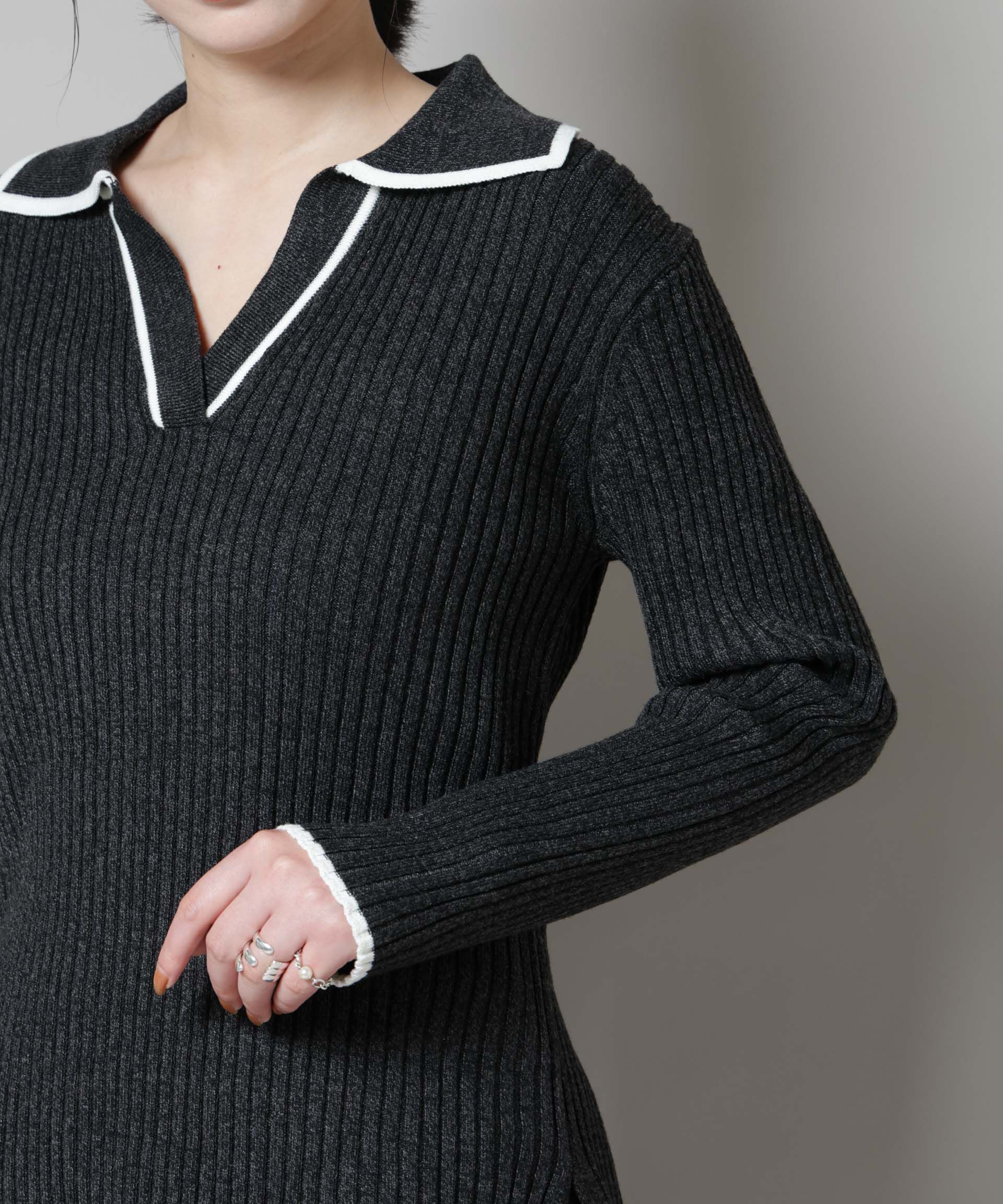 nano･universe「メランジスキッパーバイカラーニットプルオーバー(セットアップ可)」|ニット・セーター|