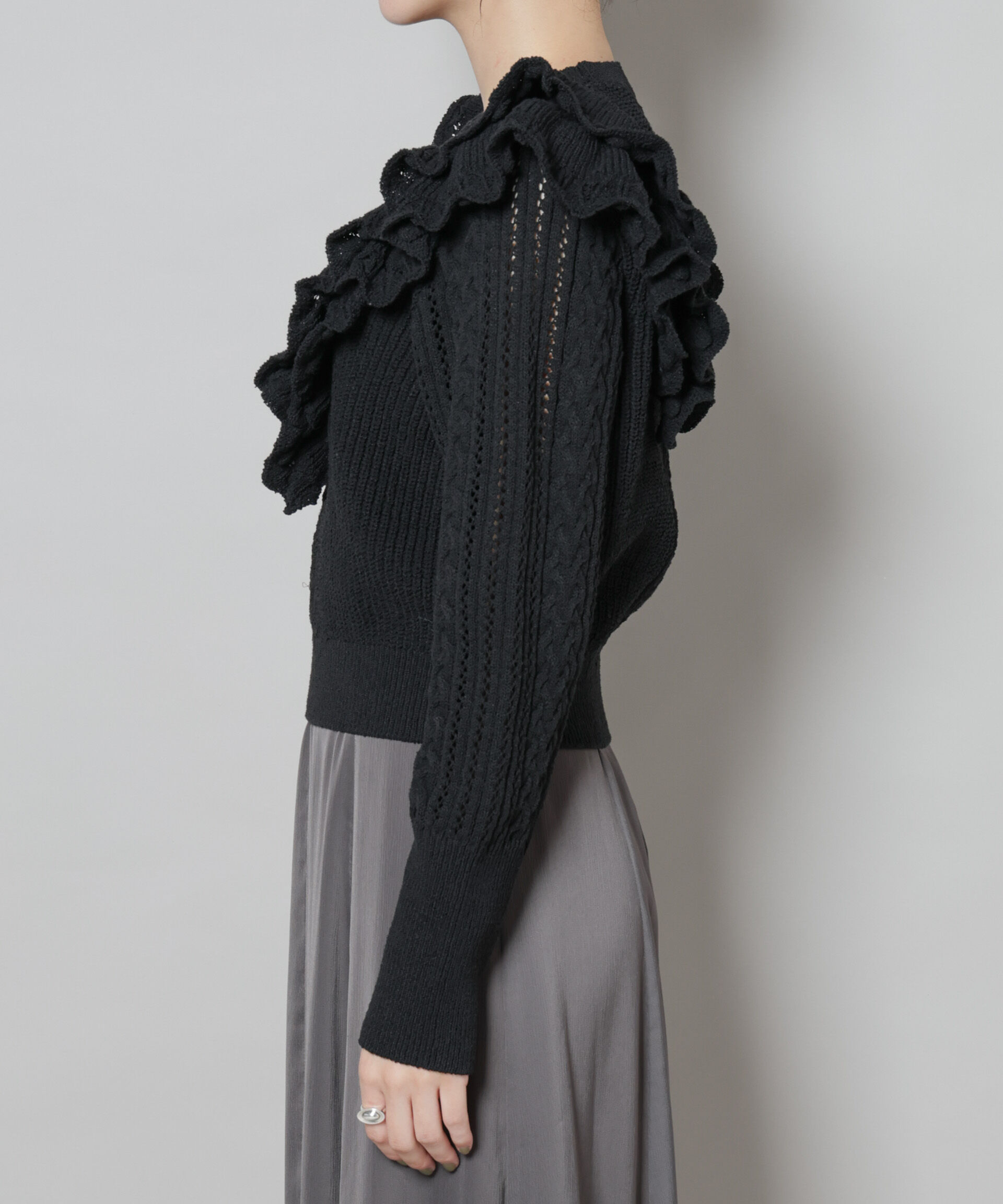 nano･universe「フリルケーブルニットプルオーバー」|ニット・セーター|