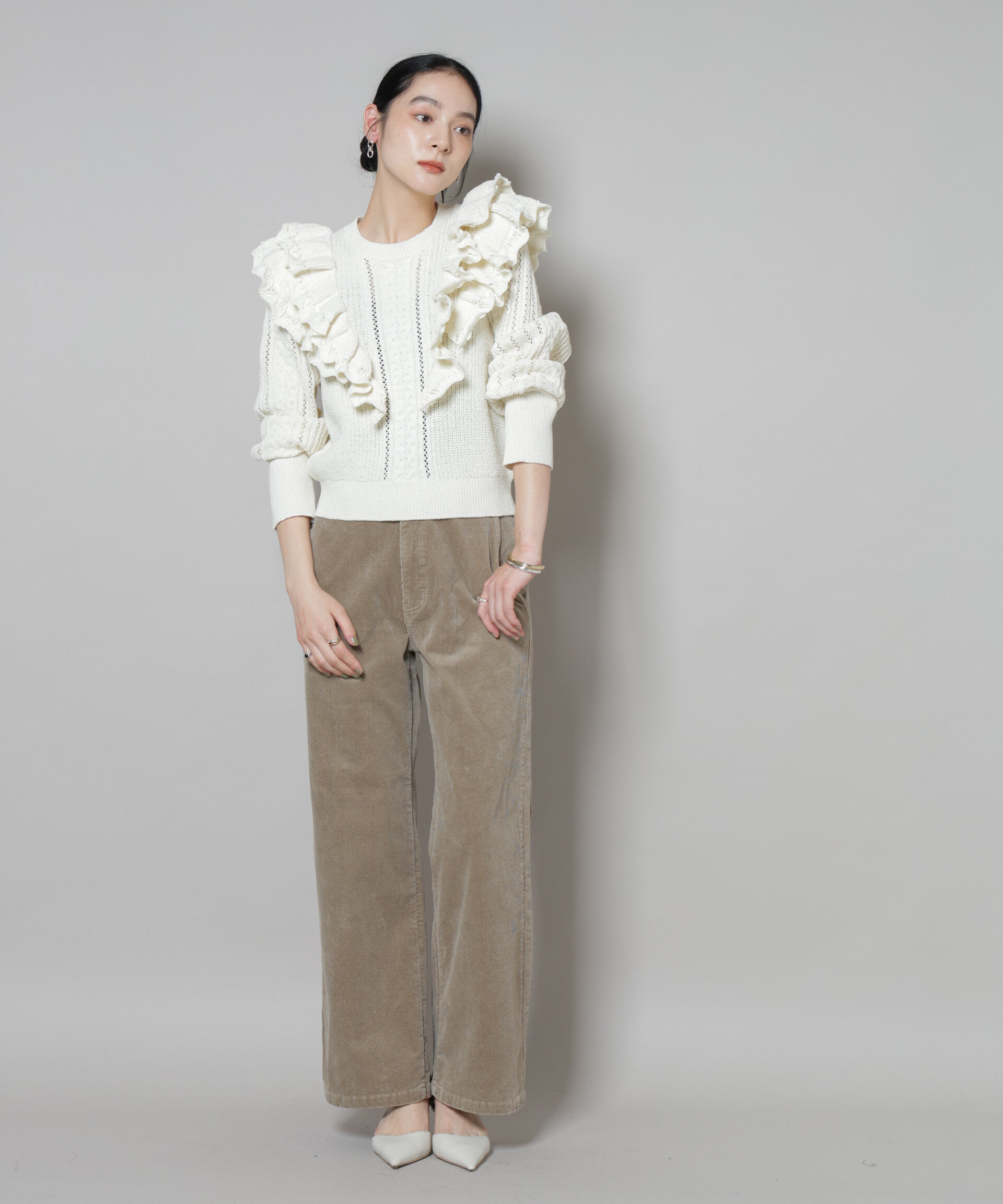 nano･universe「フリルケーブルニットプルオーバー」|ニット・セーター|