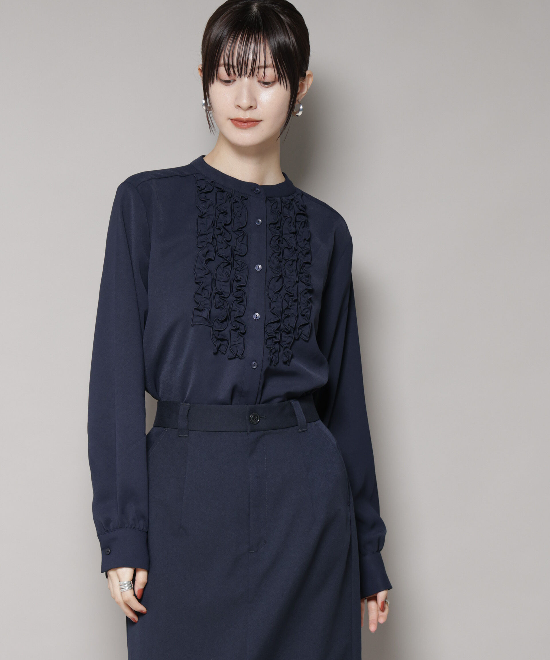 nano･universe「フロントフリルブラウス」|シャツ・ブラウス|D.ネイビー1