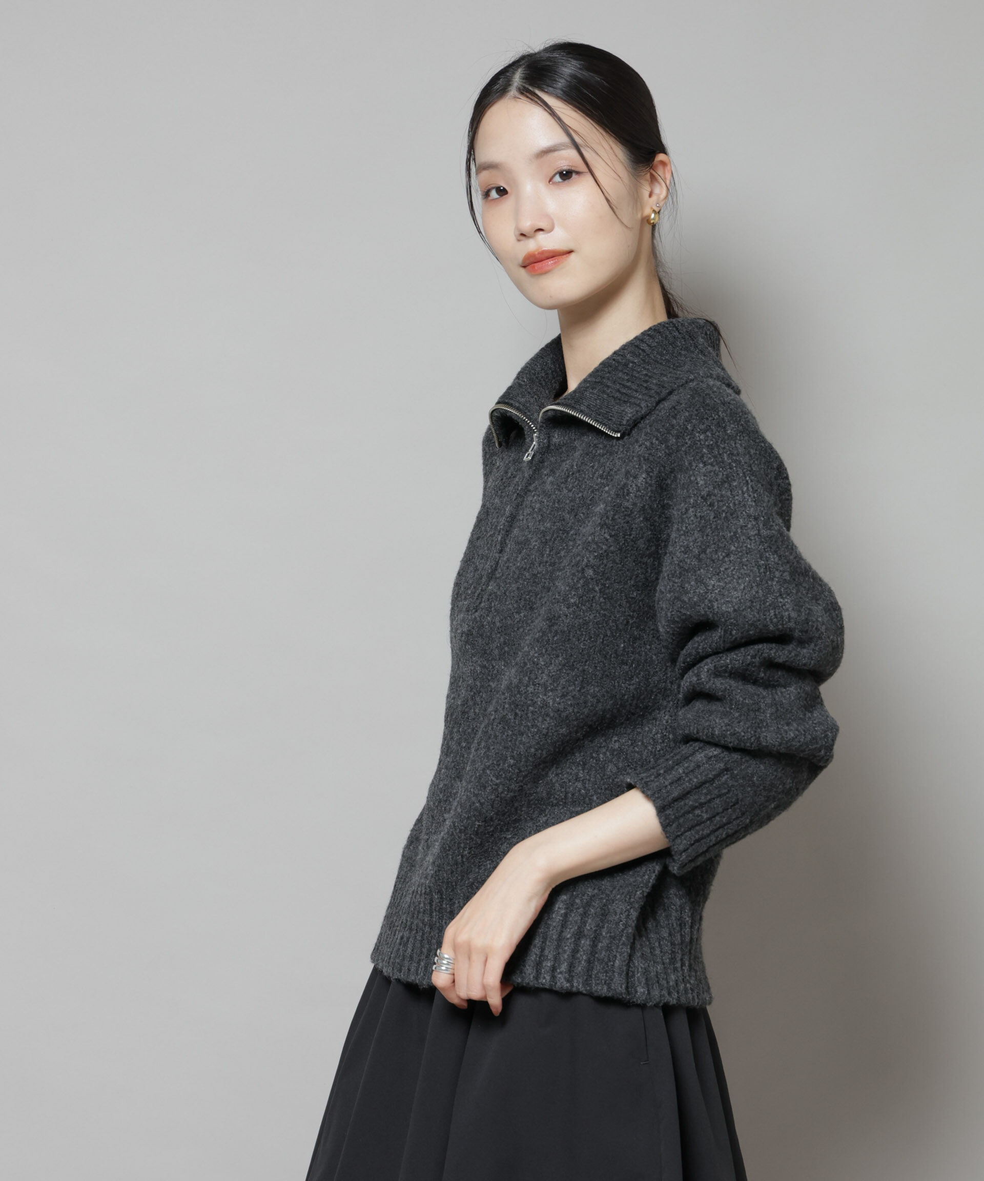 nano･universe「ハーフジップニットプルオーバー」|ニット・セーター|D.グレー2