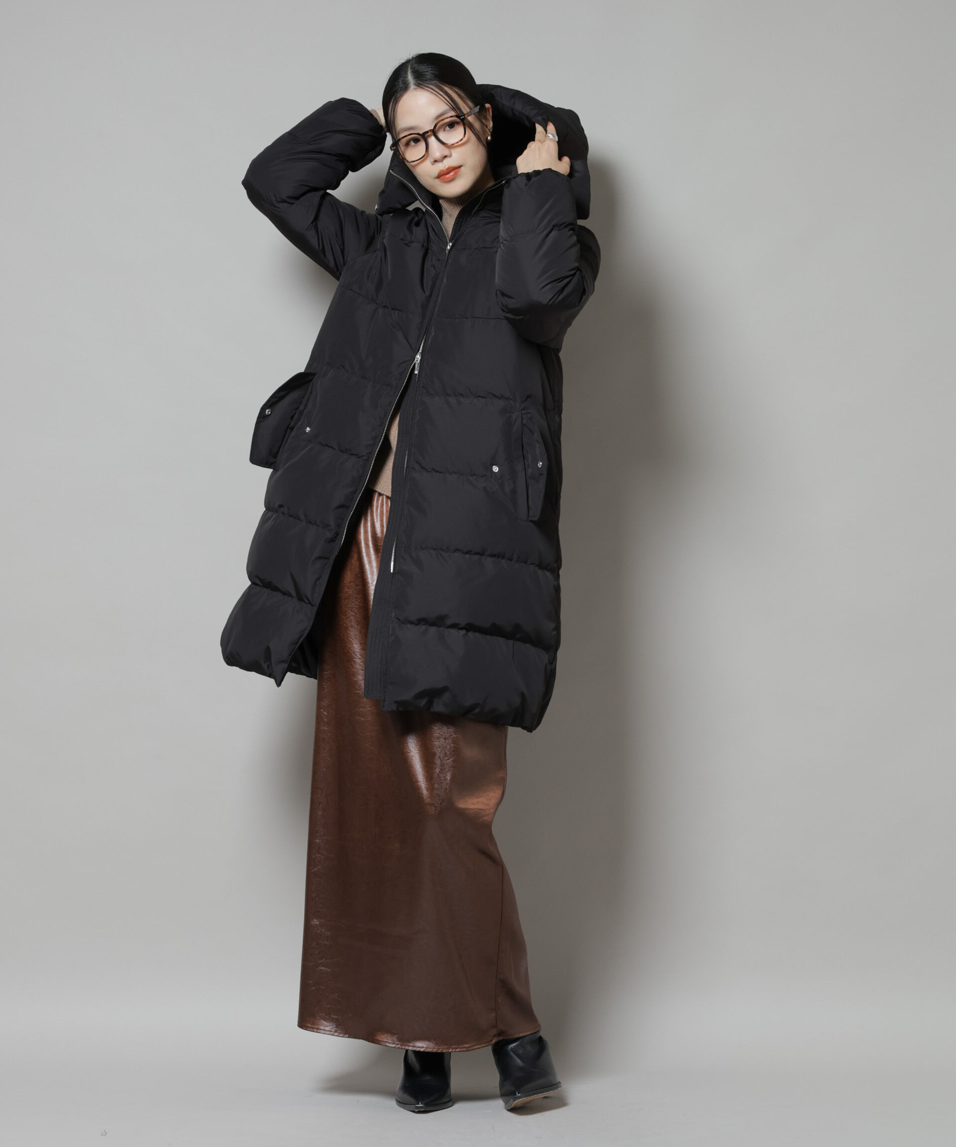 nano･universe「撥水加工 フードロングダウンコート」|ダウン|