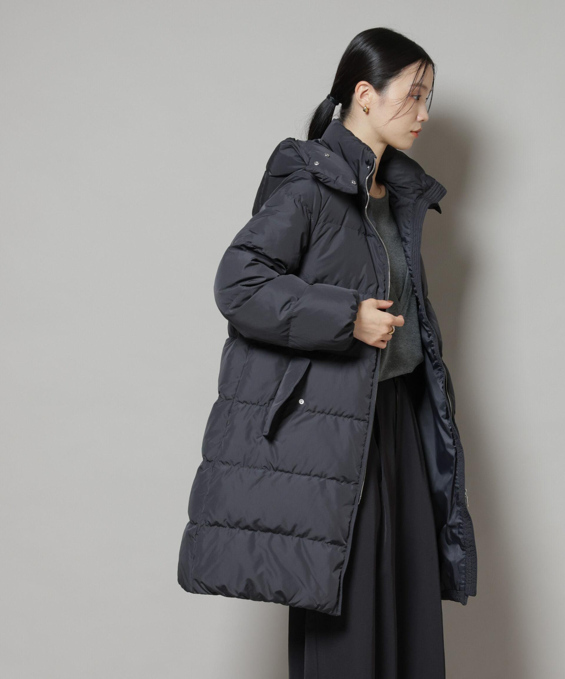 nano･universe「撥水加工 フードロングダウンコート」|ダウン|