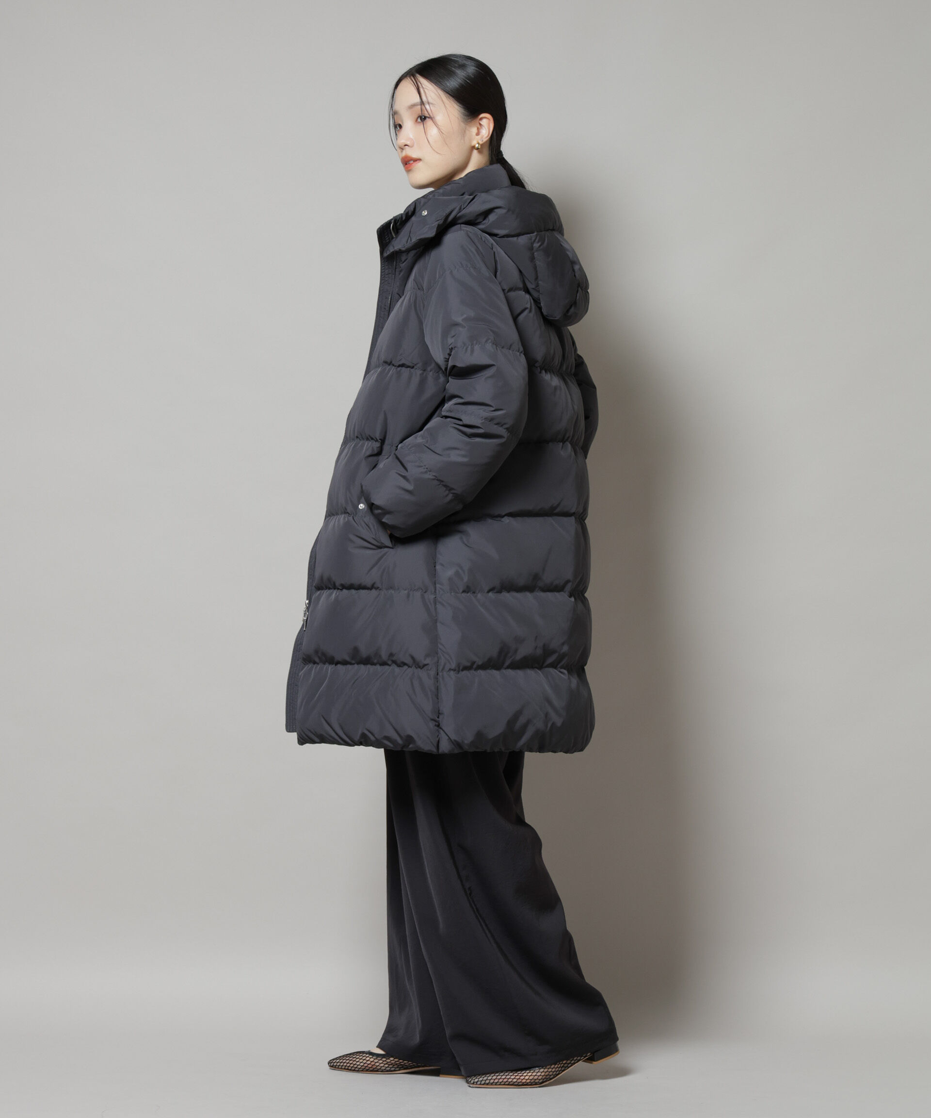 nano･universe「撥水加工 フードロングダウンコート」|ダウン|