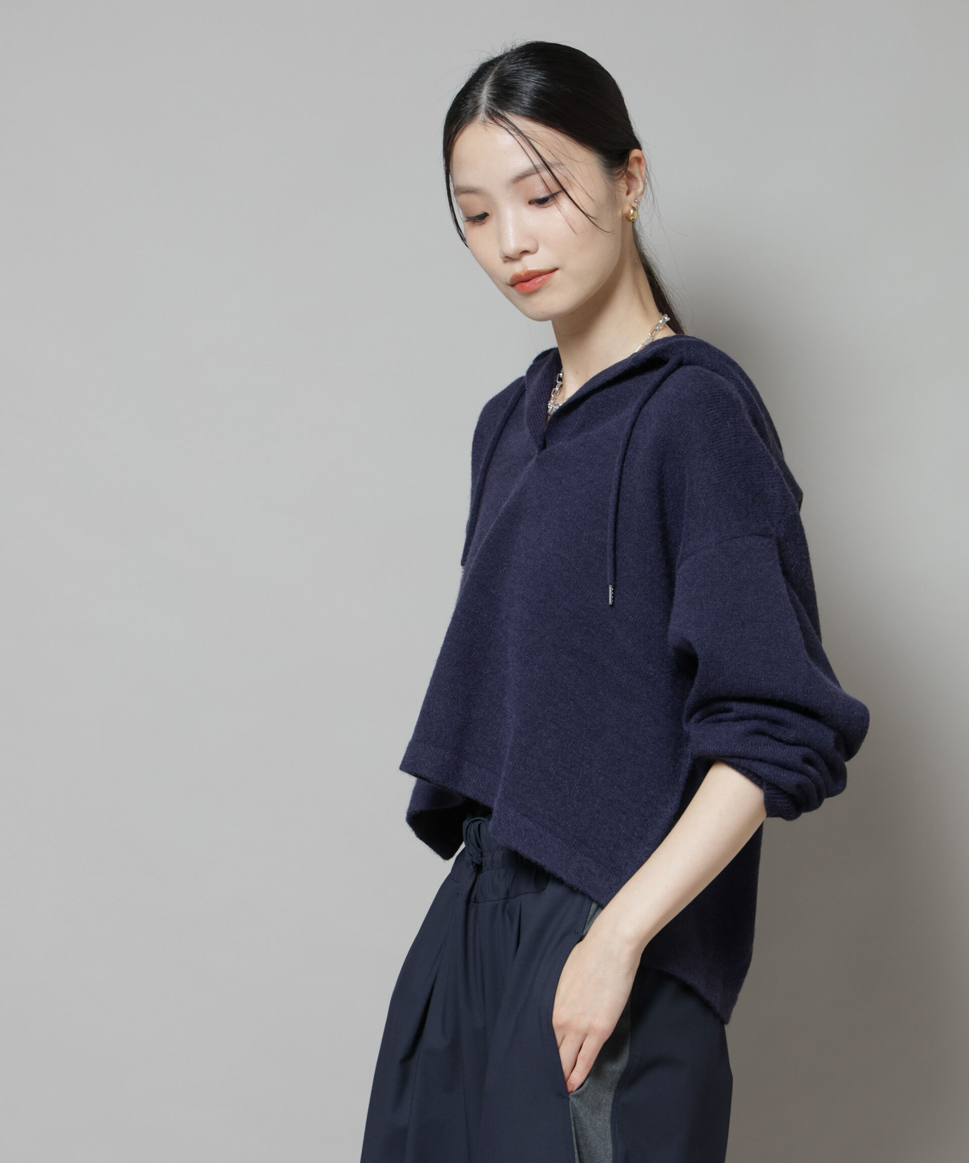 nano･universe「スキッパーフードニット」|ニット・セーター|