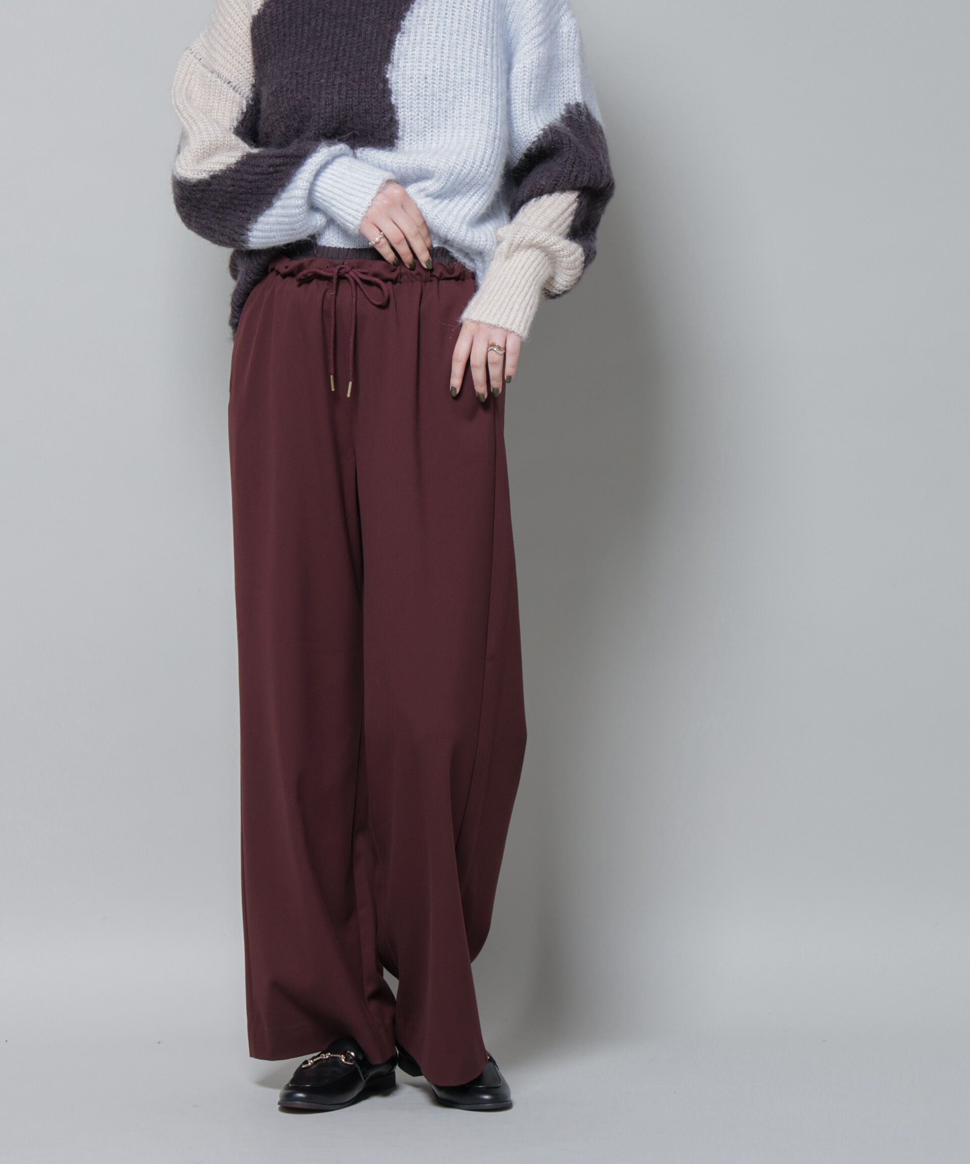 nano･universe「ファンクションダブルウエストイージーパンツ」|チノ|ブラウン