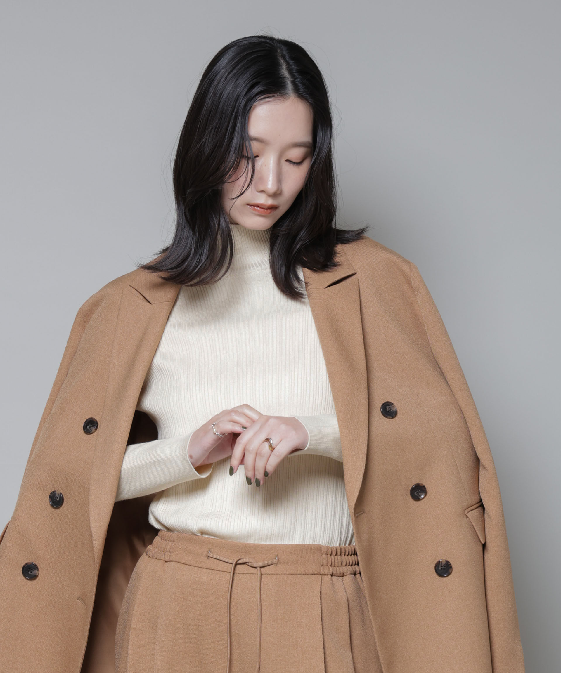 nano･universe「ホホバオイル加工ランダムリブタートルニット」|ニット・セーター|