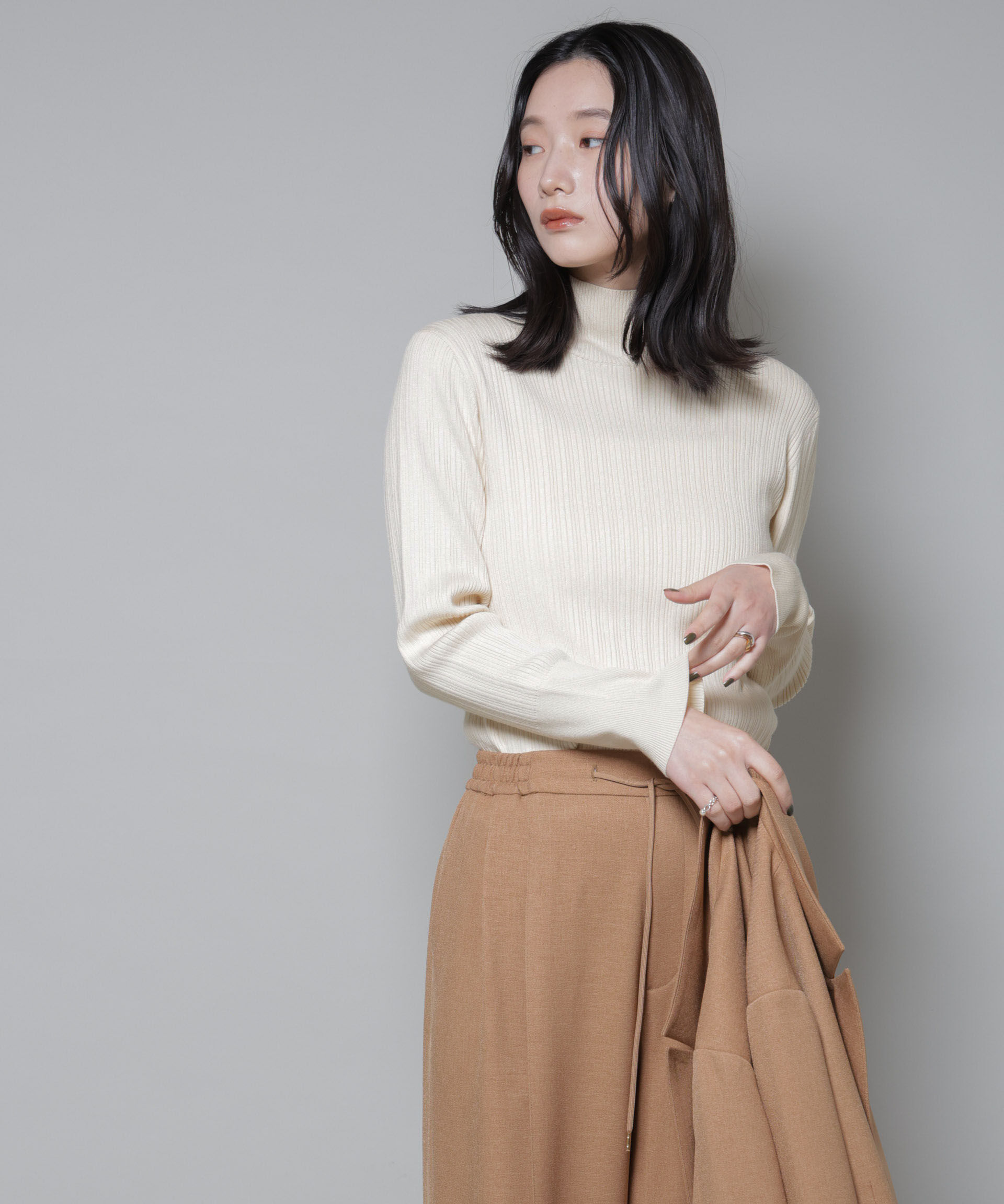 nano･universe「ホホバオイル加工ランダムリブタートルニット」|ニット・セーター|