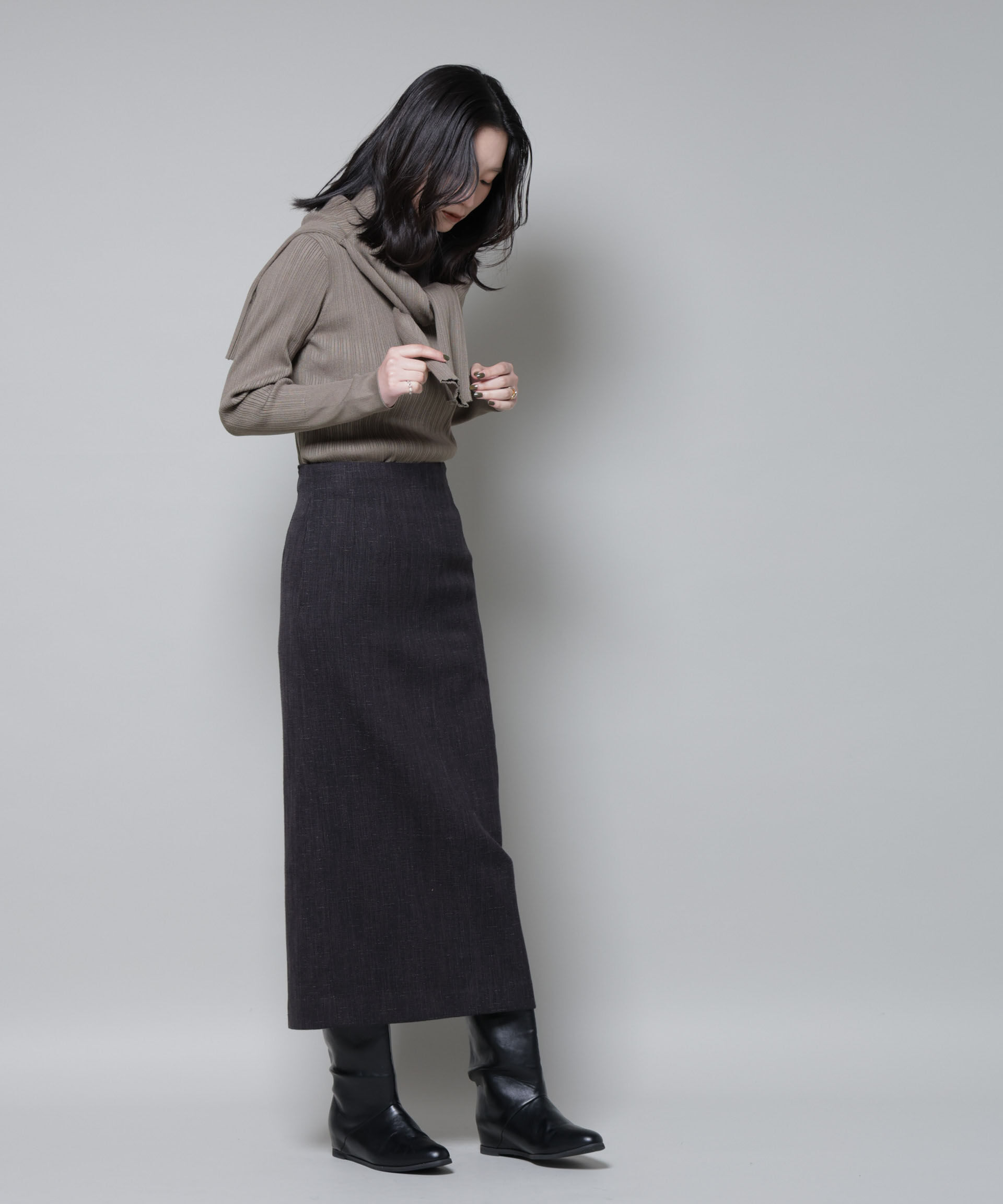 nano･universe「ホホバオイル加工ランダムリブタートルニット」|ニット・セーター|