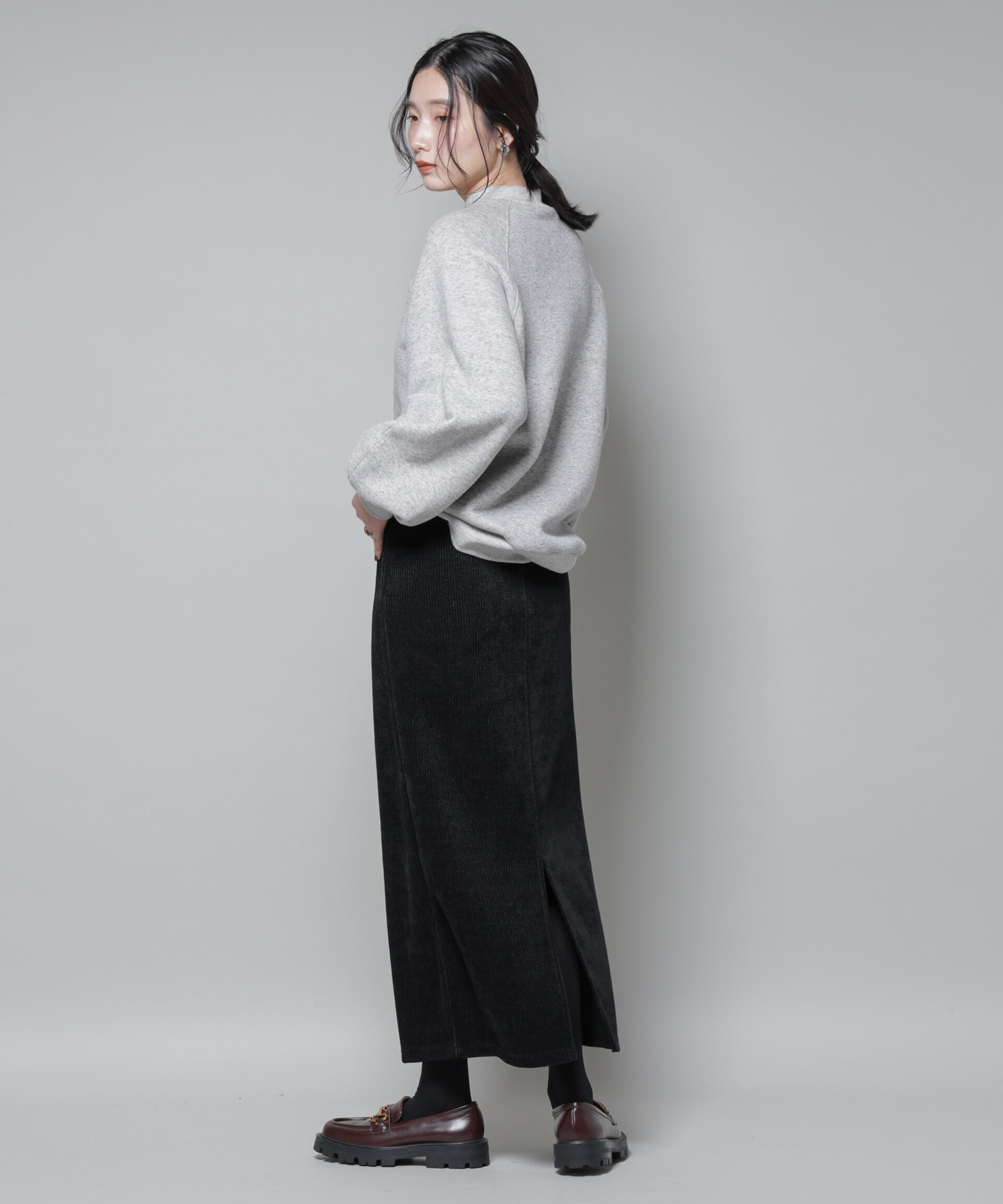 nano･universe「起毛リブカットタイトロングスカート」|スカート|