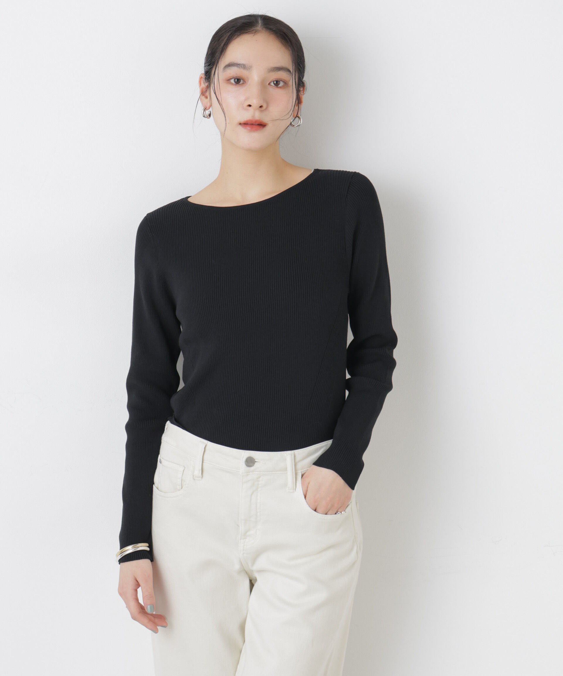 nano･universe「ウォッシャブルハイツイストボートネックリブニット」|ニット・セーター|