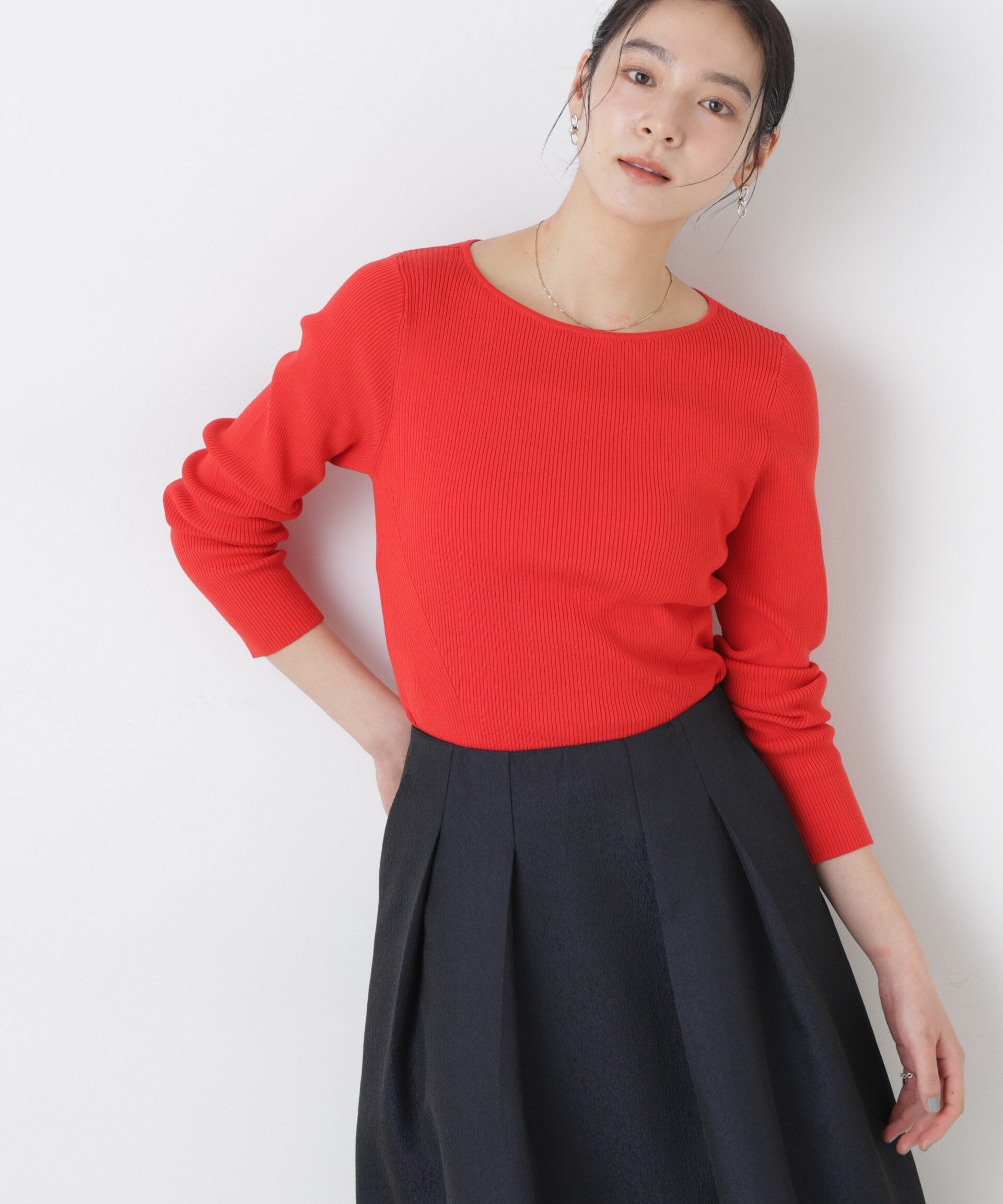 nano･universe「ウォッシャブルハイツイストボートネックリブニット」|ニット・セーター|