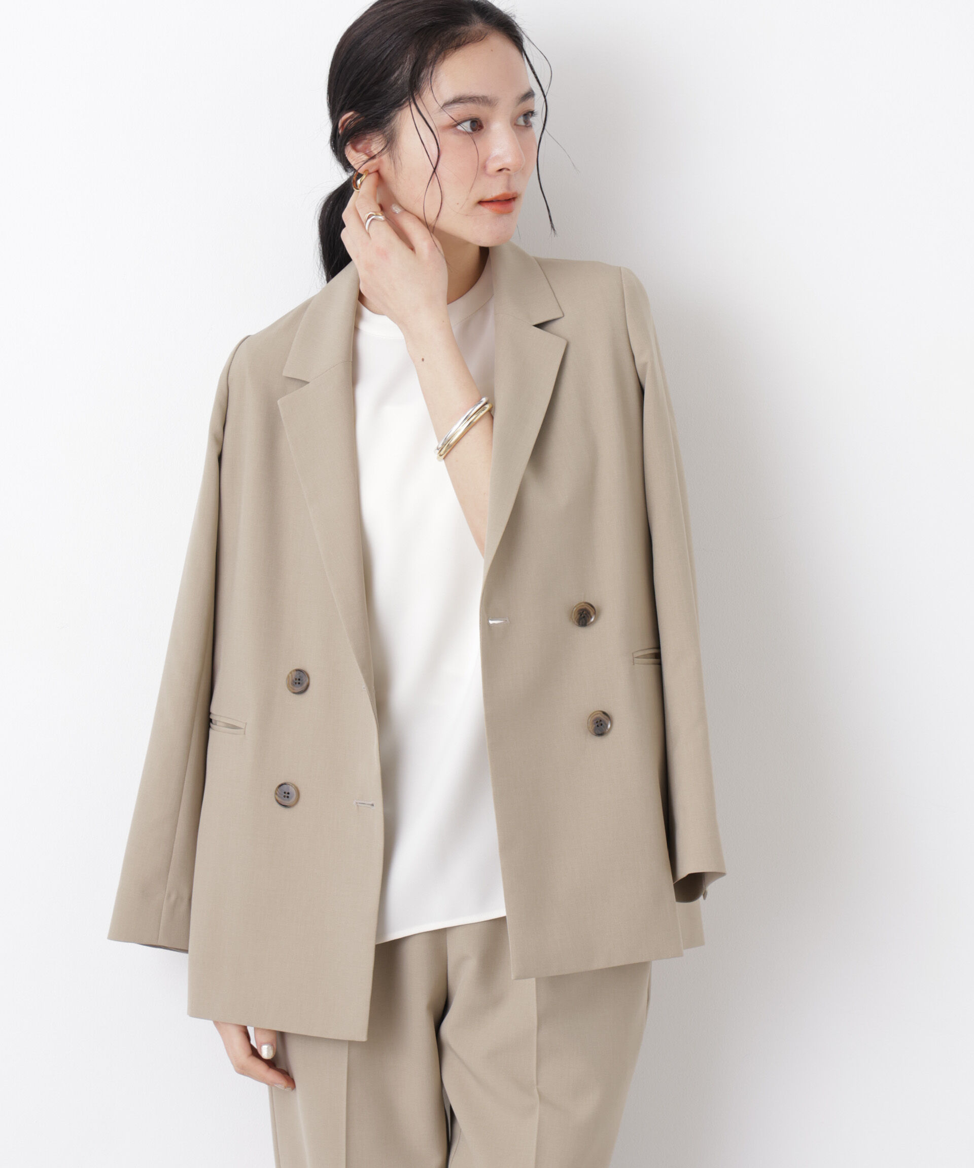 nano･universe「ライトファンクション ダブルジャケット(セットアップ可)」|テーラードジャケット|ベージュ