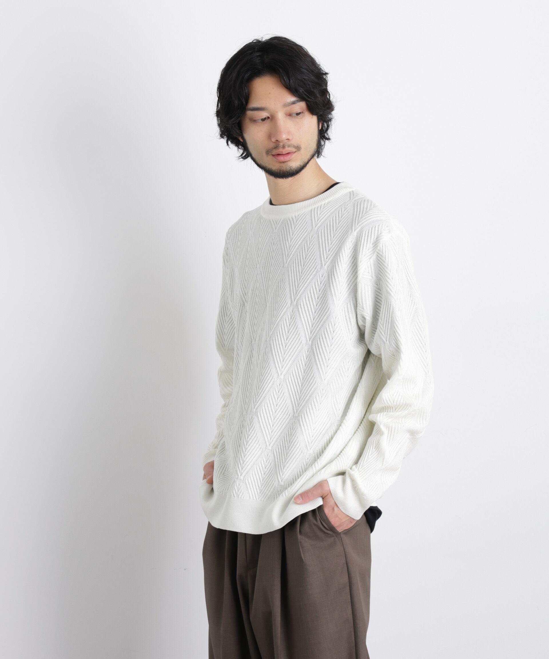 nano･universe「ハイツイストテクスチャーニット」|ニット・セーター|オフホワイト1