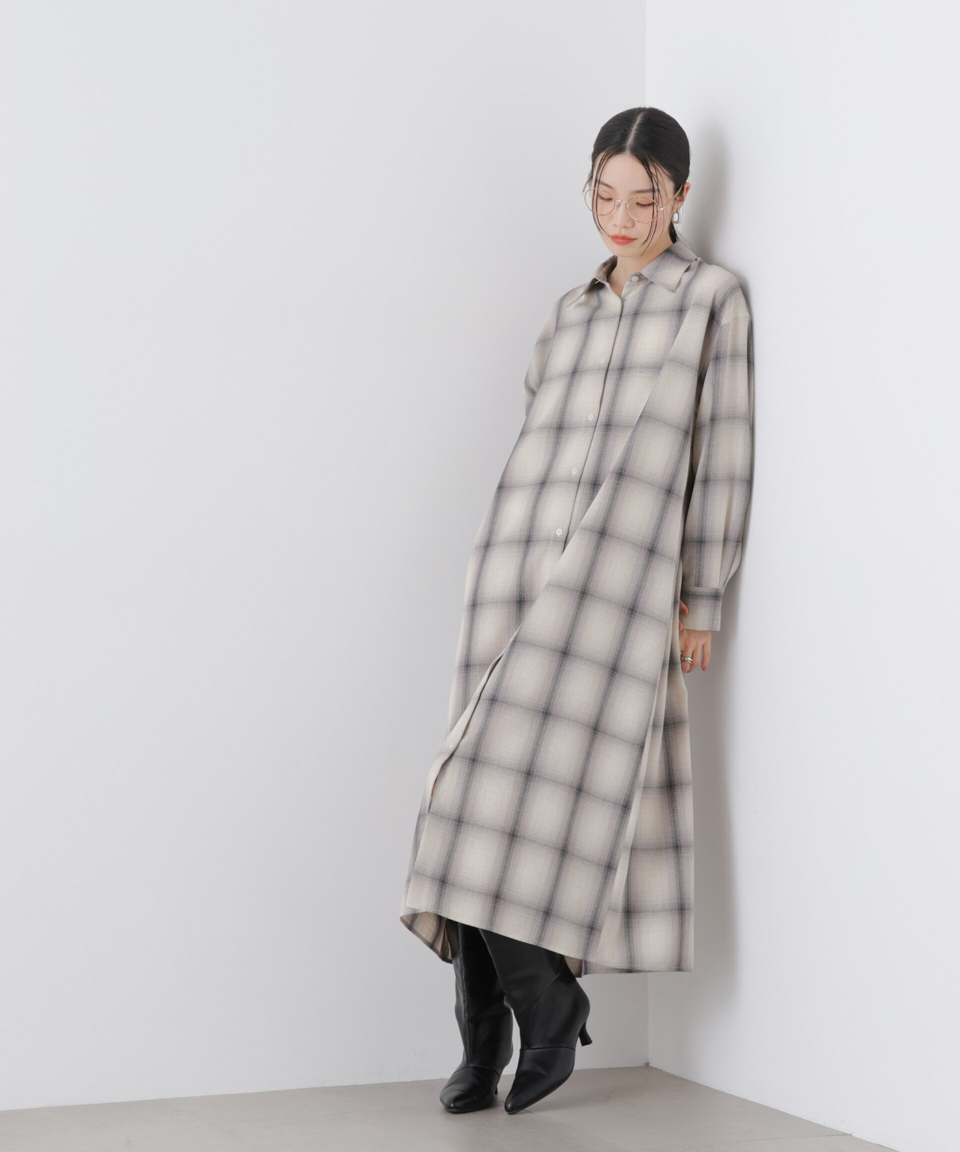 nano･universe「オンブレーツイルチェックシャツワンピース」|ワンピース|アイボリー7