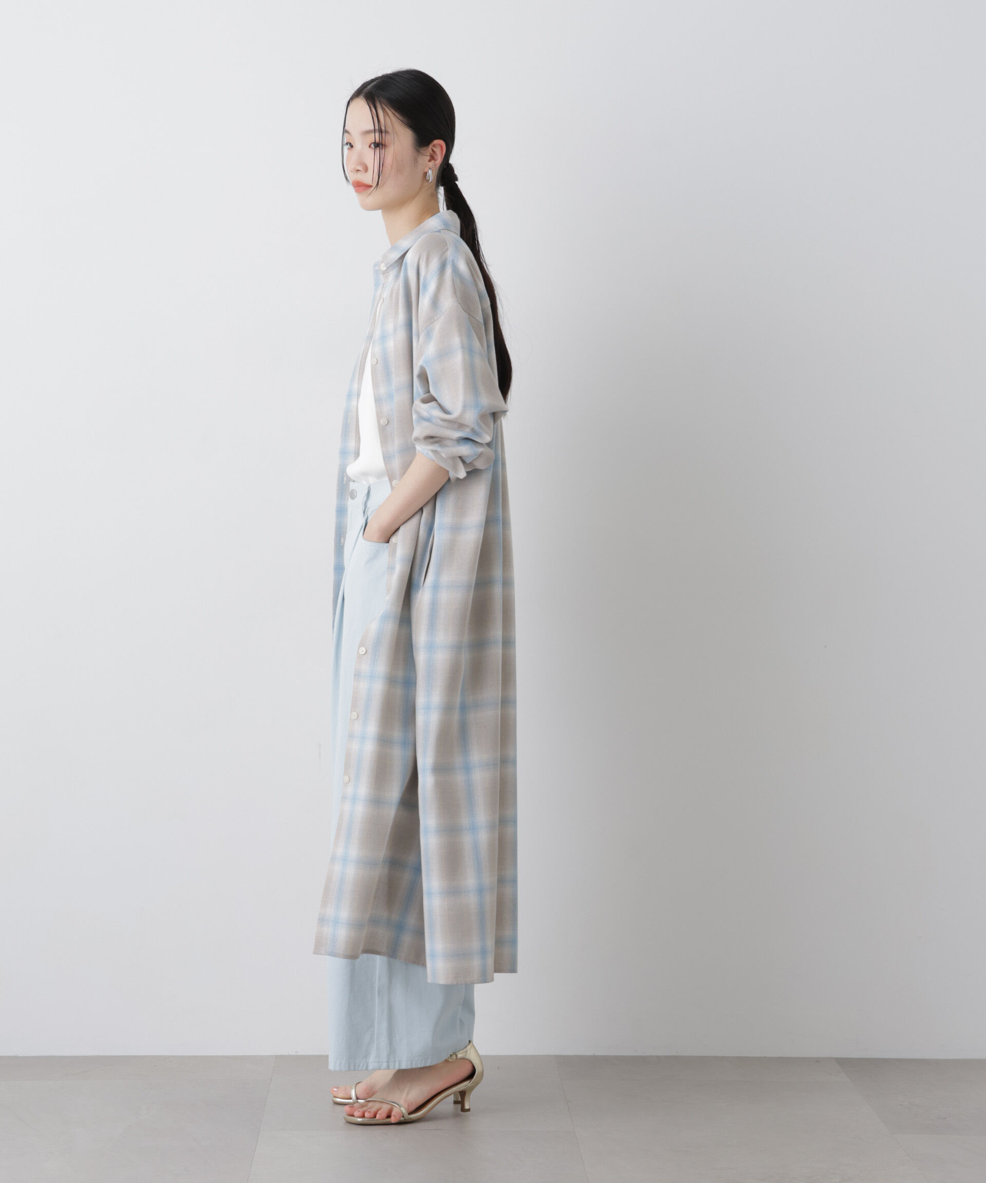 nano･universe「オンブレーツイルチェックシャツワンピース」|ワンピース|