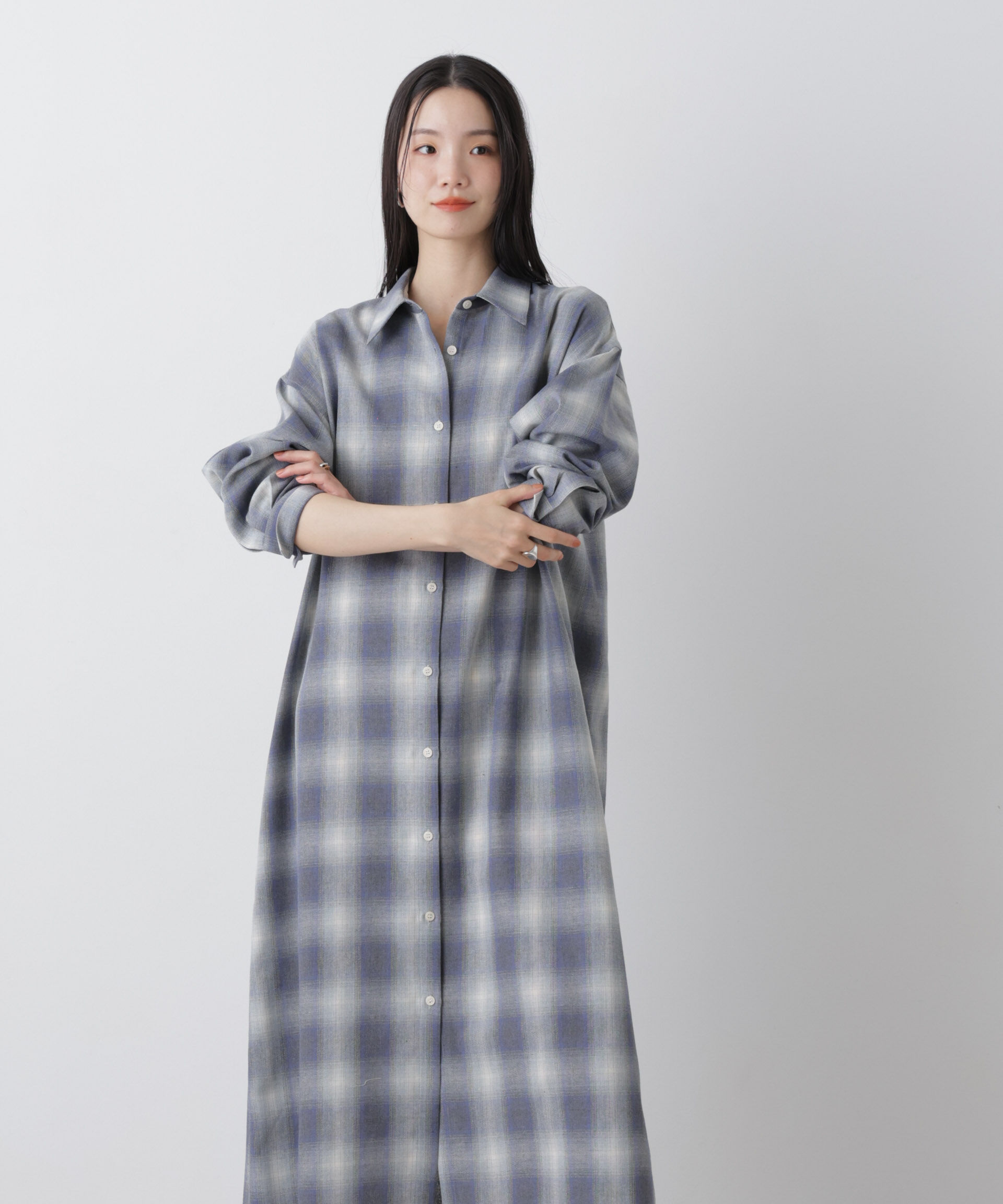 nano･universe「オンブレーツイルチェックシャツワンピース」|ワンピース|