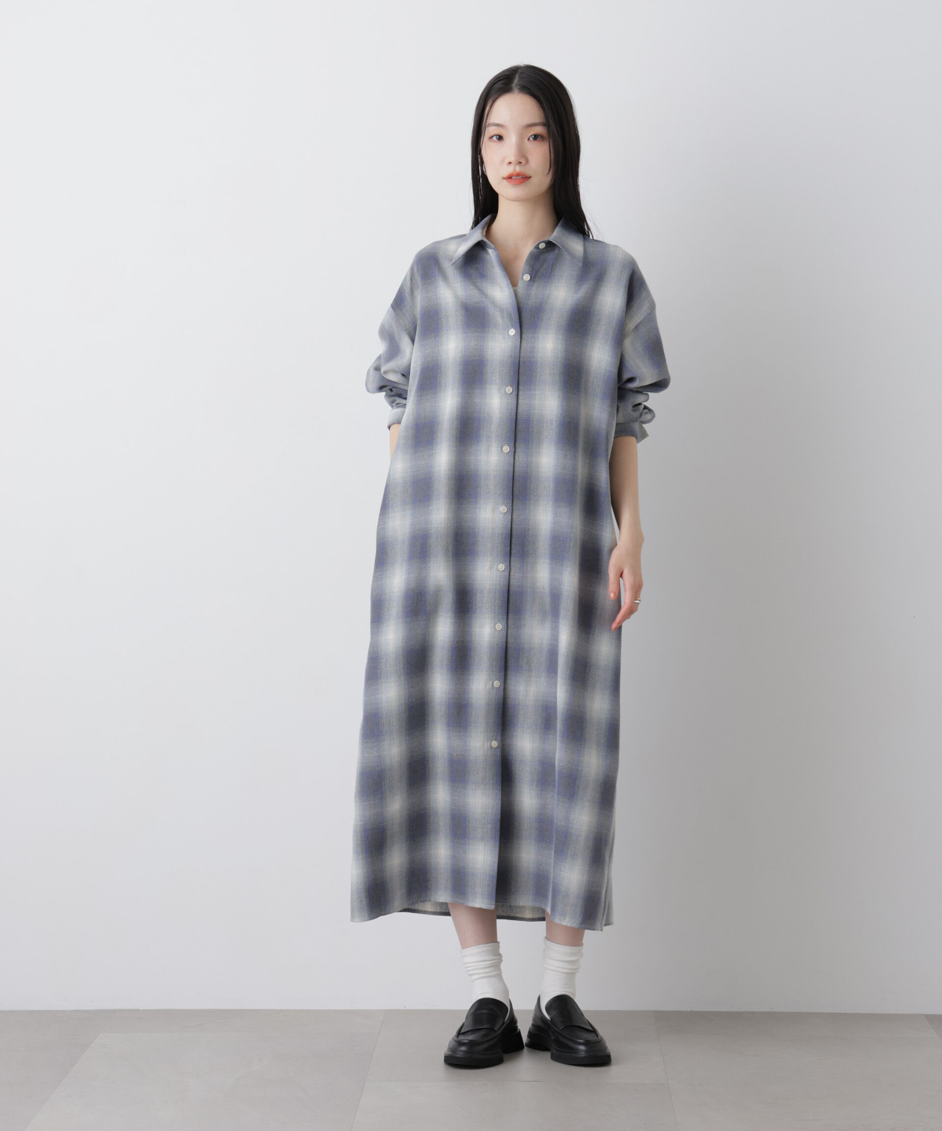 nano･universe「オンブレーツイルチェックシャツワンピース」|ワンピース|