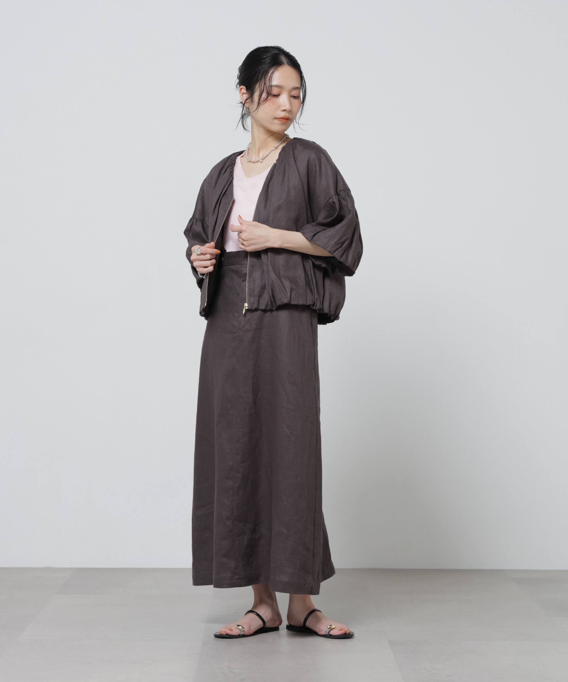 nano･universe「European Flax ギャザーバルーンブルゾン(セットアップ可)」|テーラードジャケット|