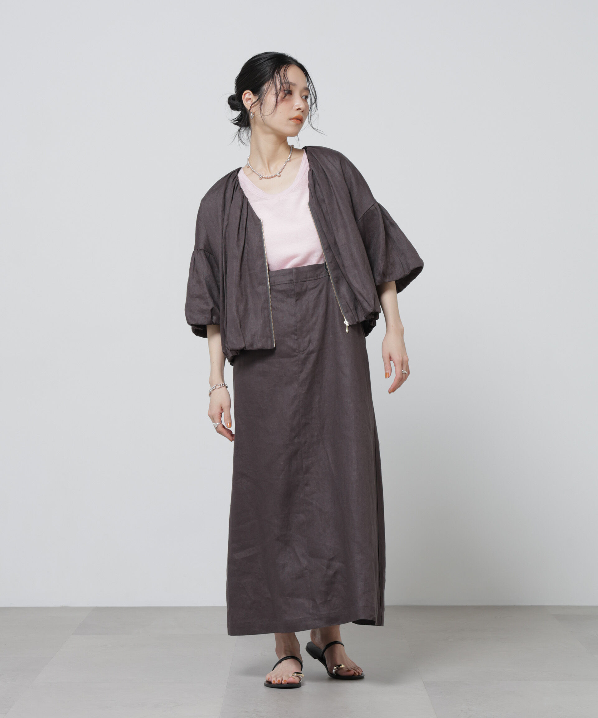 nano･universe「European Flax ギャザーバルーンブルゾン(セットアップ可)」|テーラードジャケット|