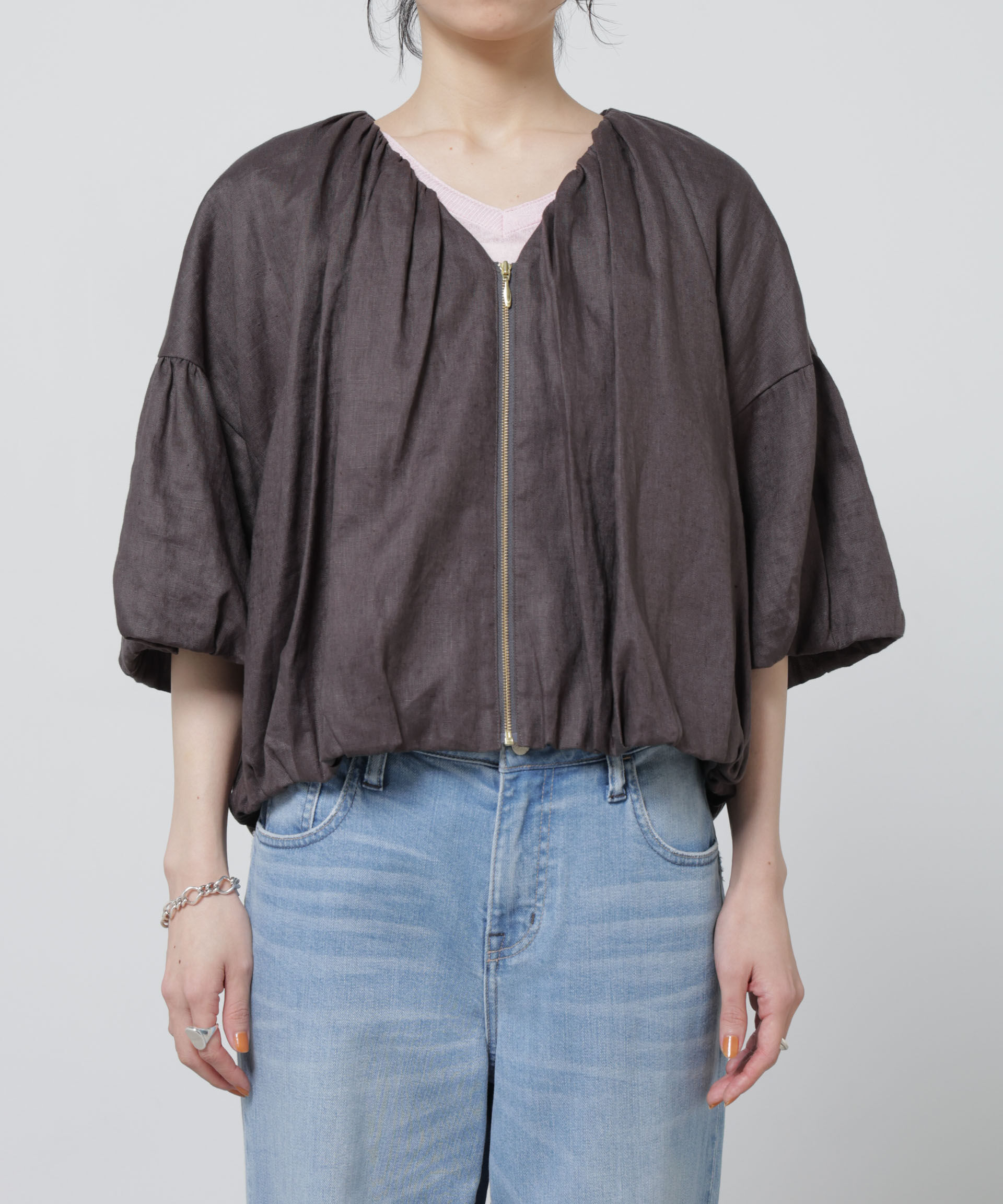 nano･universe「European Flax ギャザーバルーンブルゾン(セットアップ可)」|テーラードジャケット|