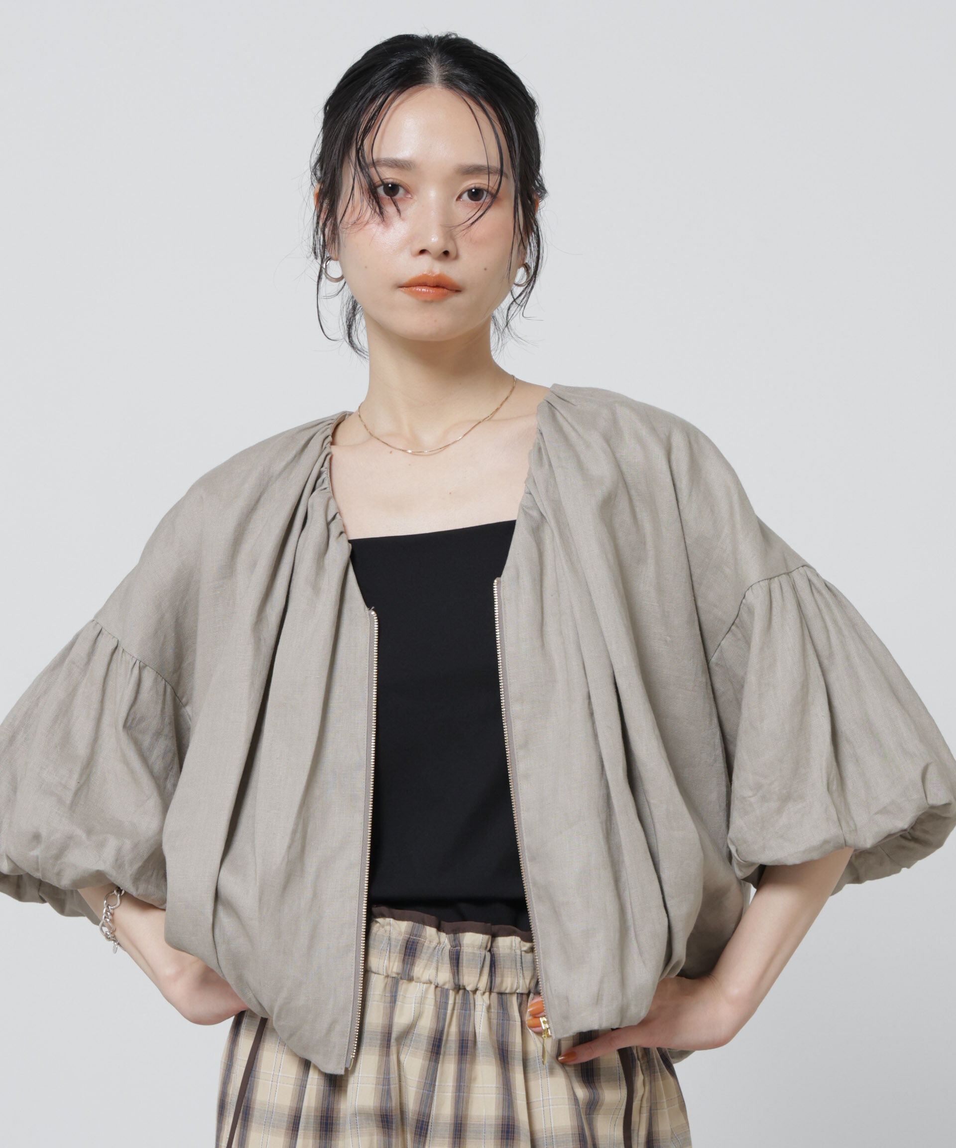 nano･universe「European Flax ギャザーバルーンブルゾン(セットアップ可)」|テーラードジャケット|