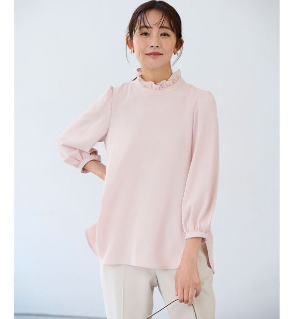 組曲「【KUMIKYOKU NAVY】ジョーゼットシフォン スタンドフリルブラウス」|シャツ・ブラウス|ﾋﾟﾝｸﾍﾞ